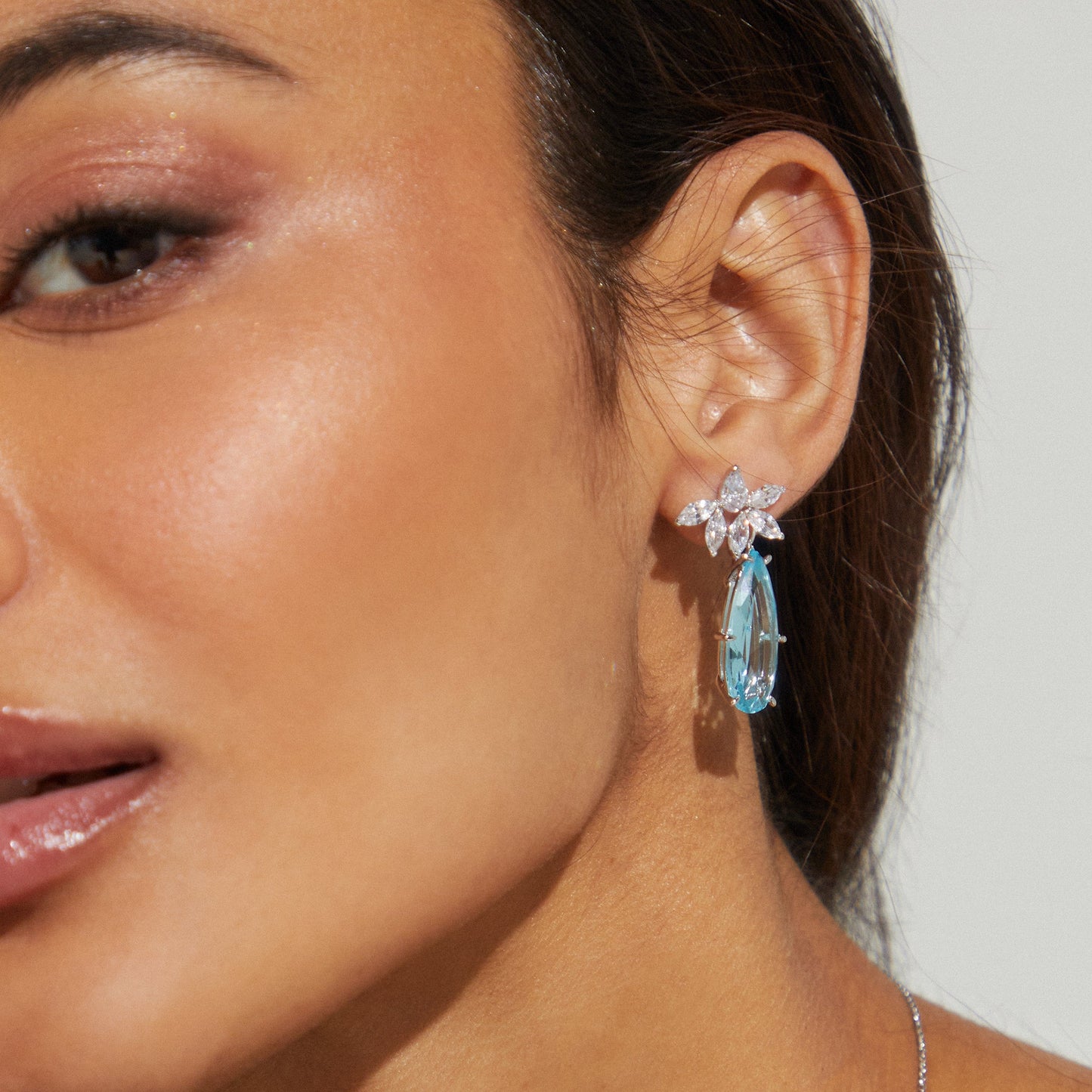 WILDFLOWER BLUE LARGE PEAR CZ DROP EARRINGS