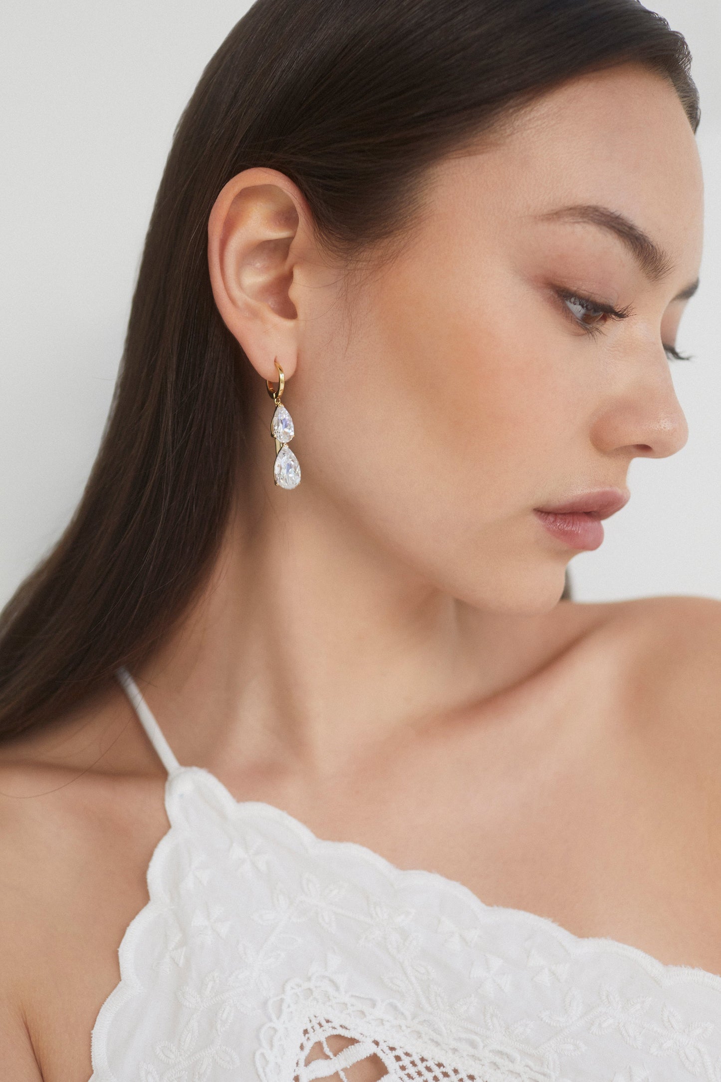 FARRAH CZ PEAR DROP LEVERBACK EARRINGS