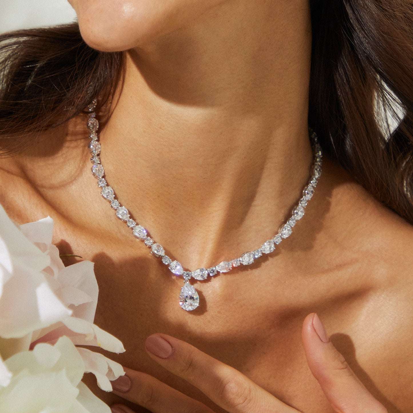 CZ PEAR DROP NECKLACE