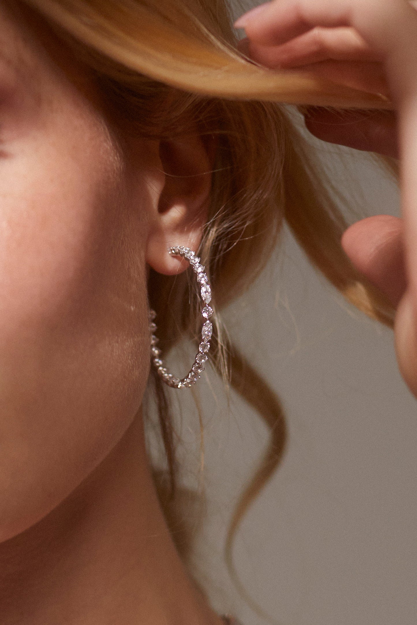 PRIMA CZ LARGE J HOOP EARRINGS