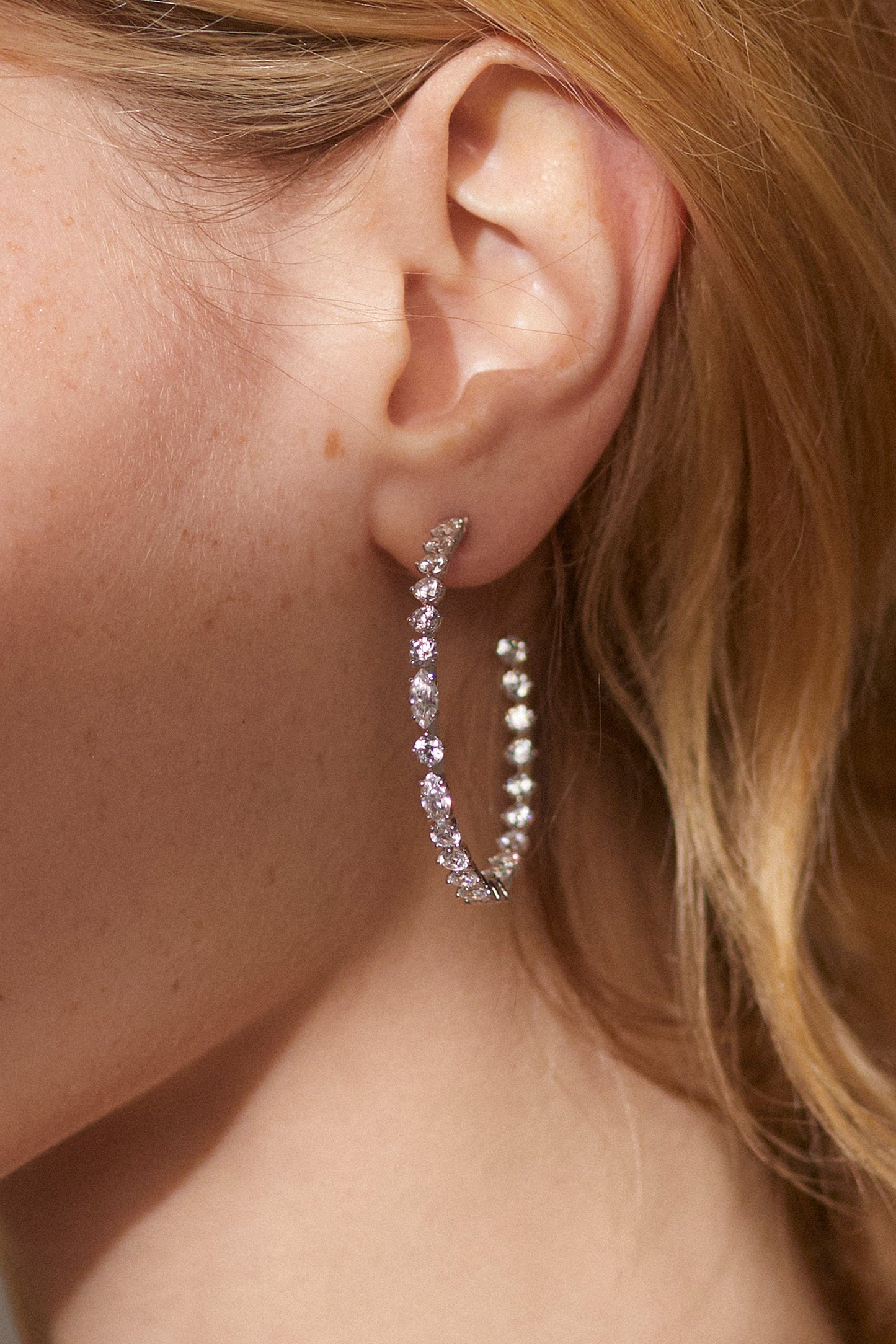 PRIMA CZ LARGE J HOOP EARRINGS