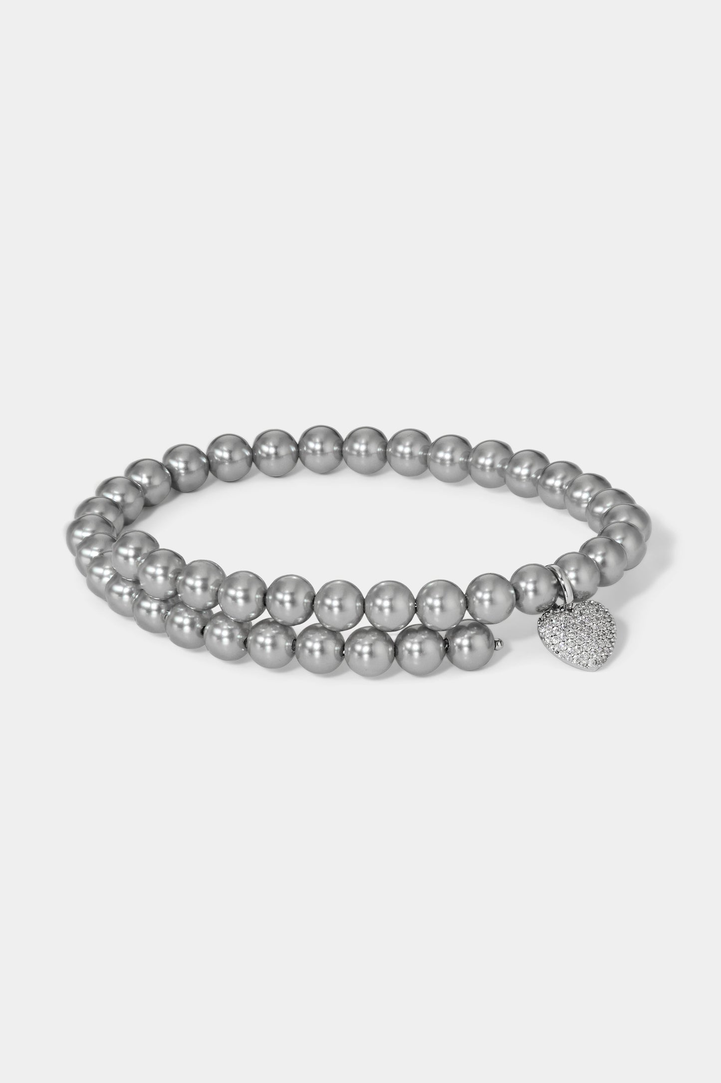 POPPY 6MM GRAY DOUBLE WRAP BRACELET IN RHODIUM PLATING