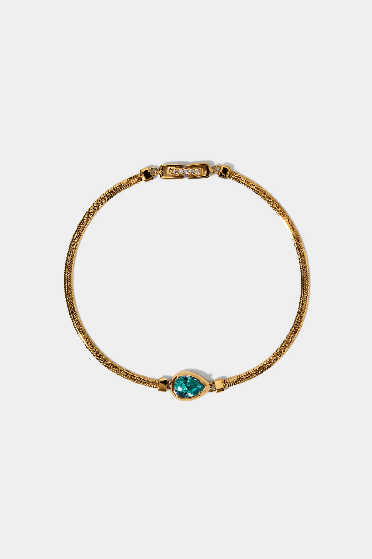 DELANCEY AQUA PEAR LINE BRACELET IN GOLD PLATING