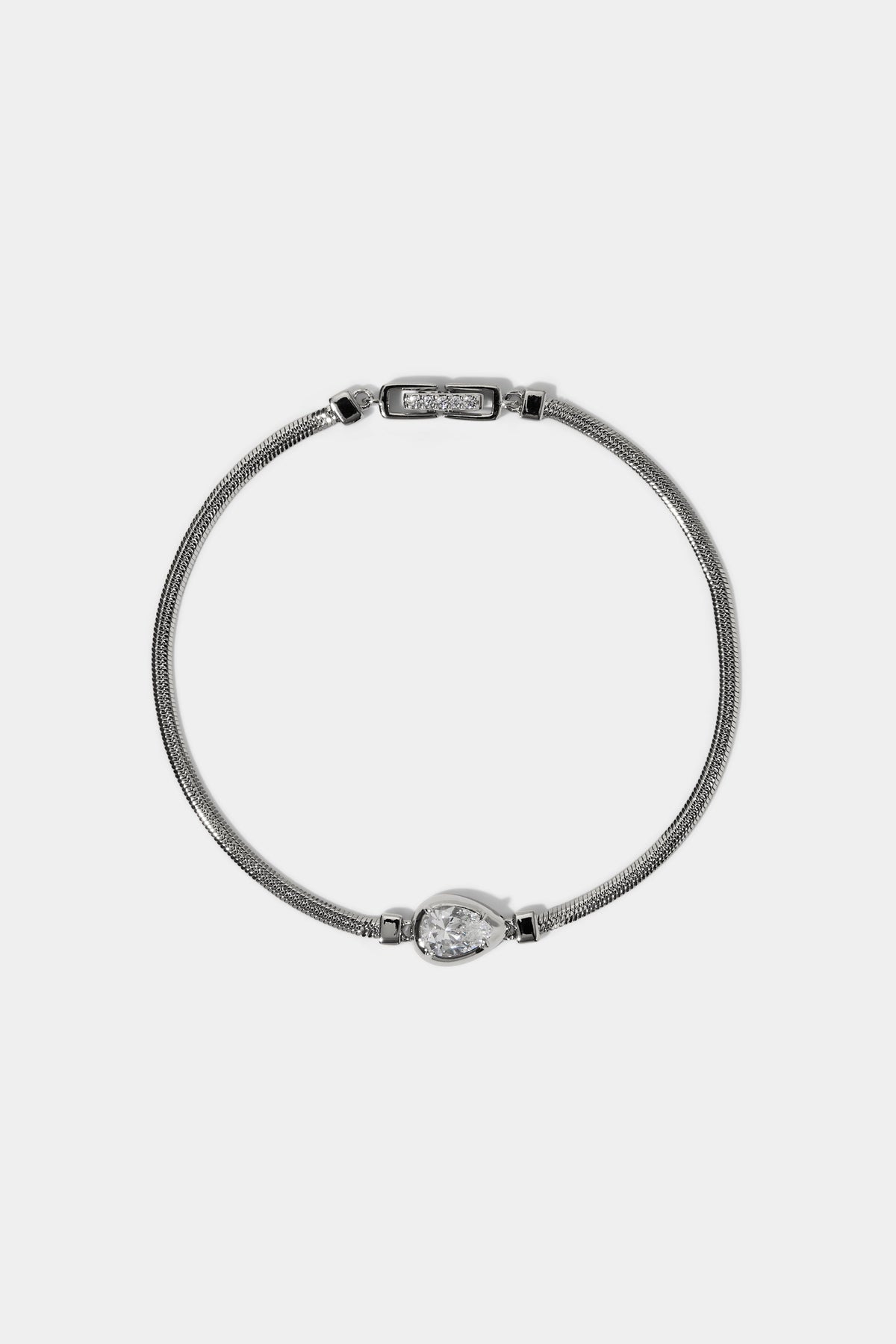 THE DELANCEY PEAR LINE BRACELET IN RHODIUM PLATING