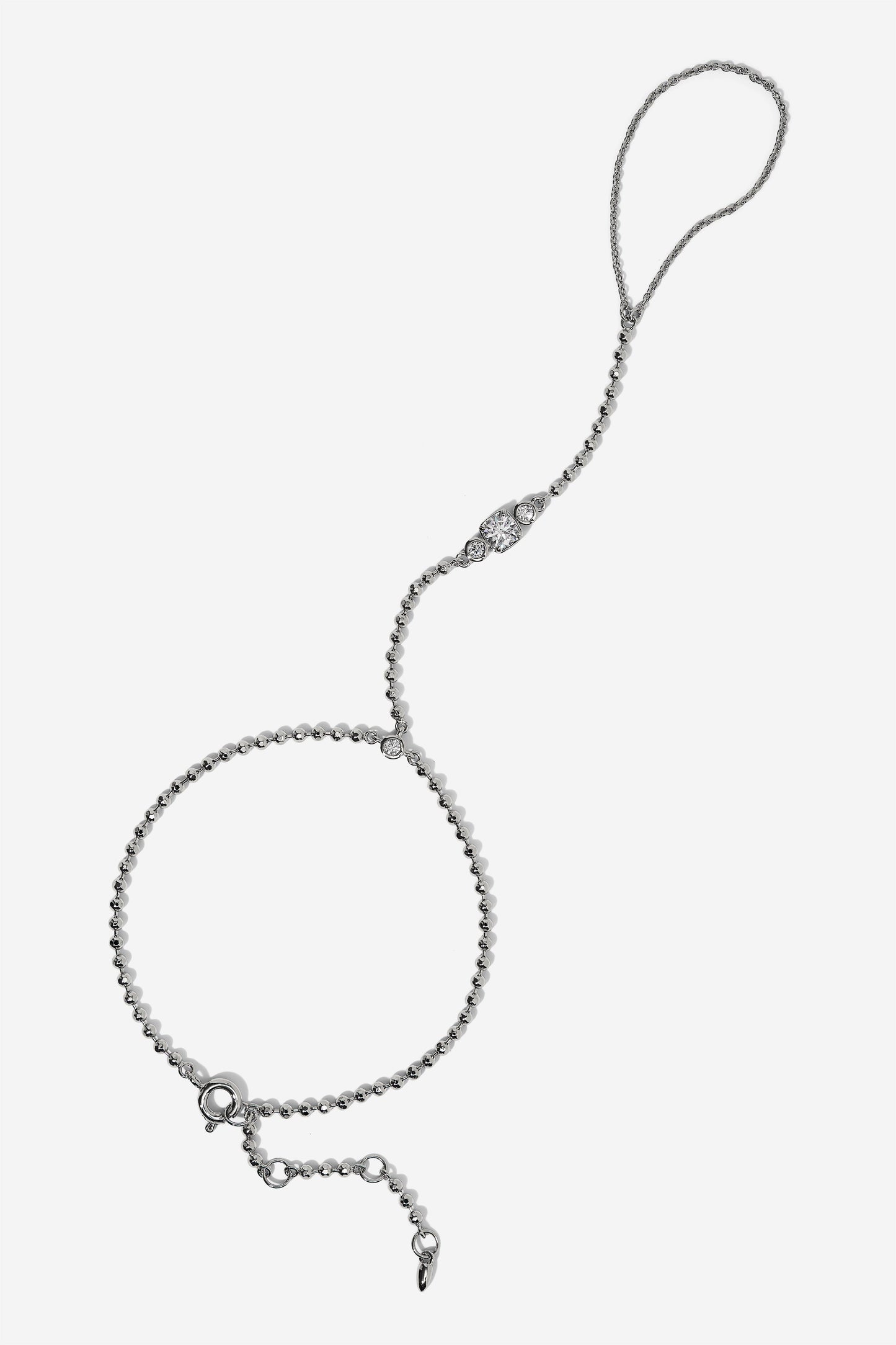 THE DELANCEY HANDCHAIN BRACELET IN RHODIUM PLATING