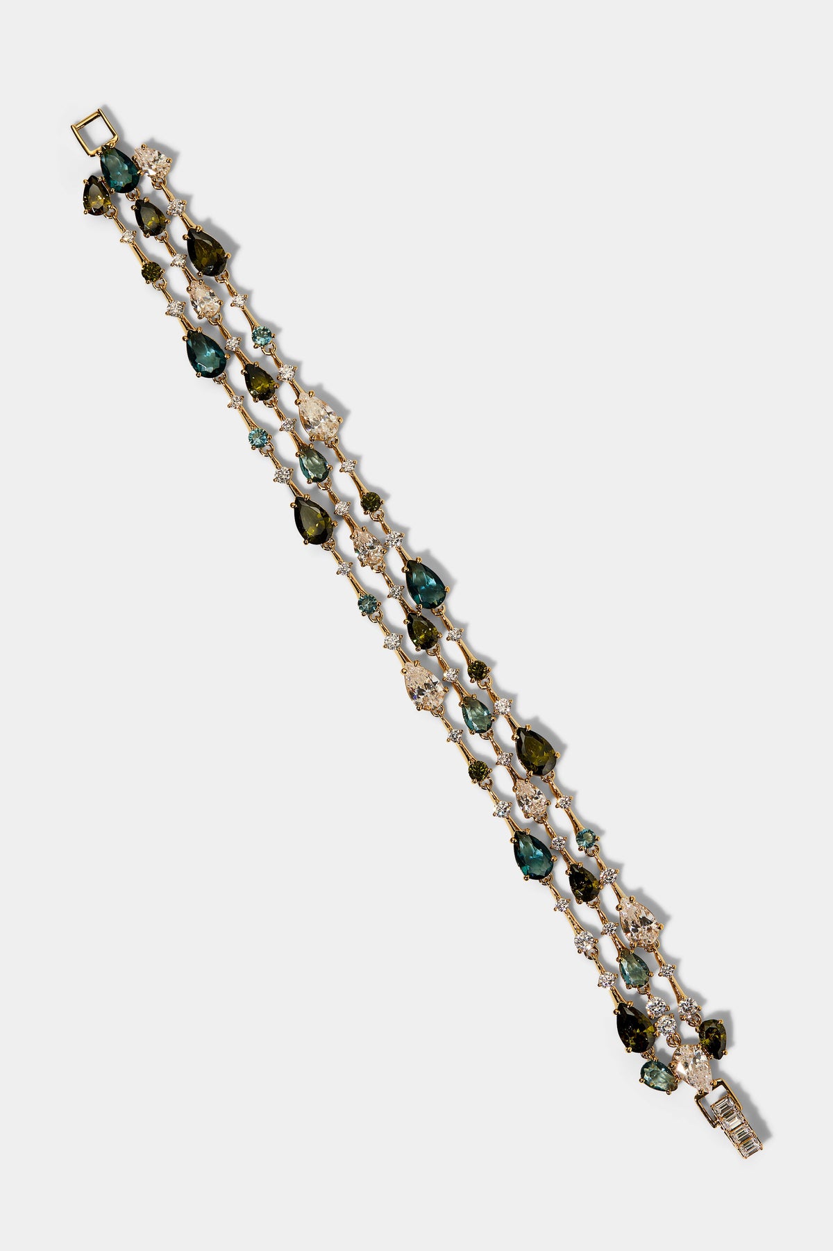 HERA MULTI 3 LAYER LINE BRACELET WITH MULTI COLORED STONES AND GOLD PLATING