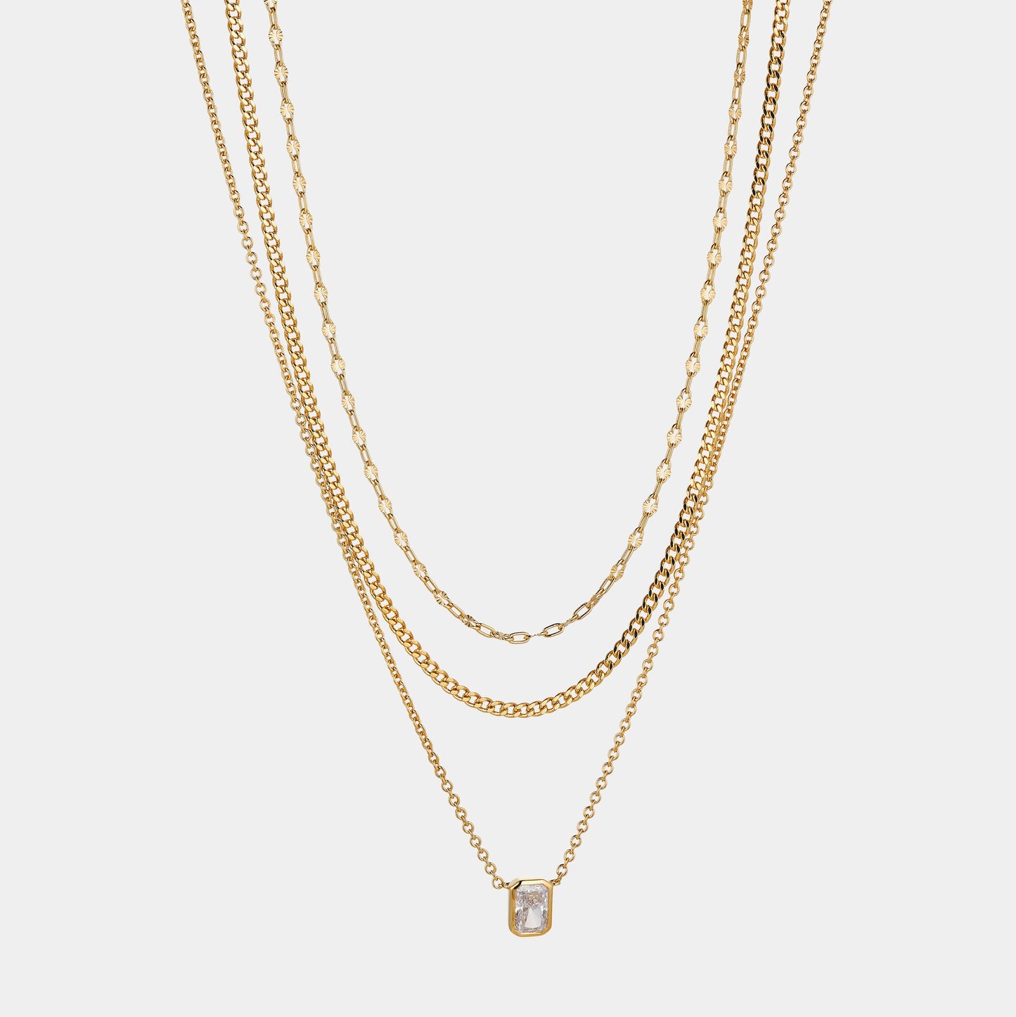 EMERALD CZ TRIO CHAIN NECKLACE SET