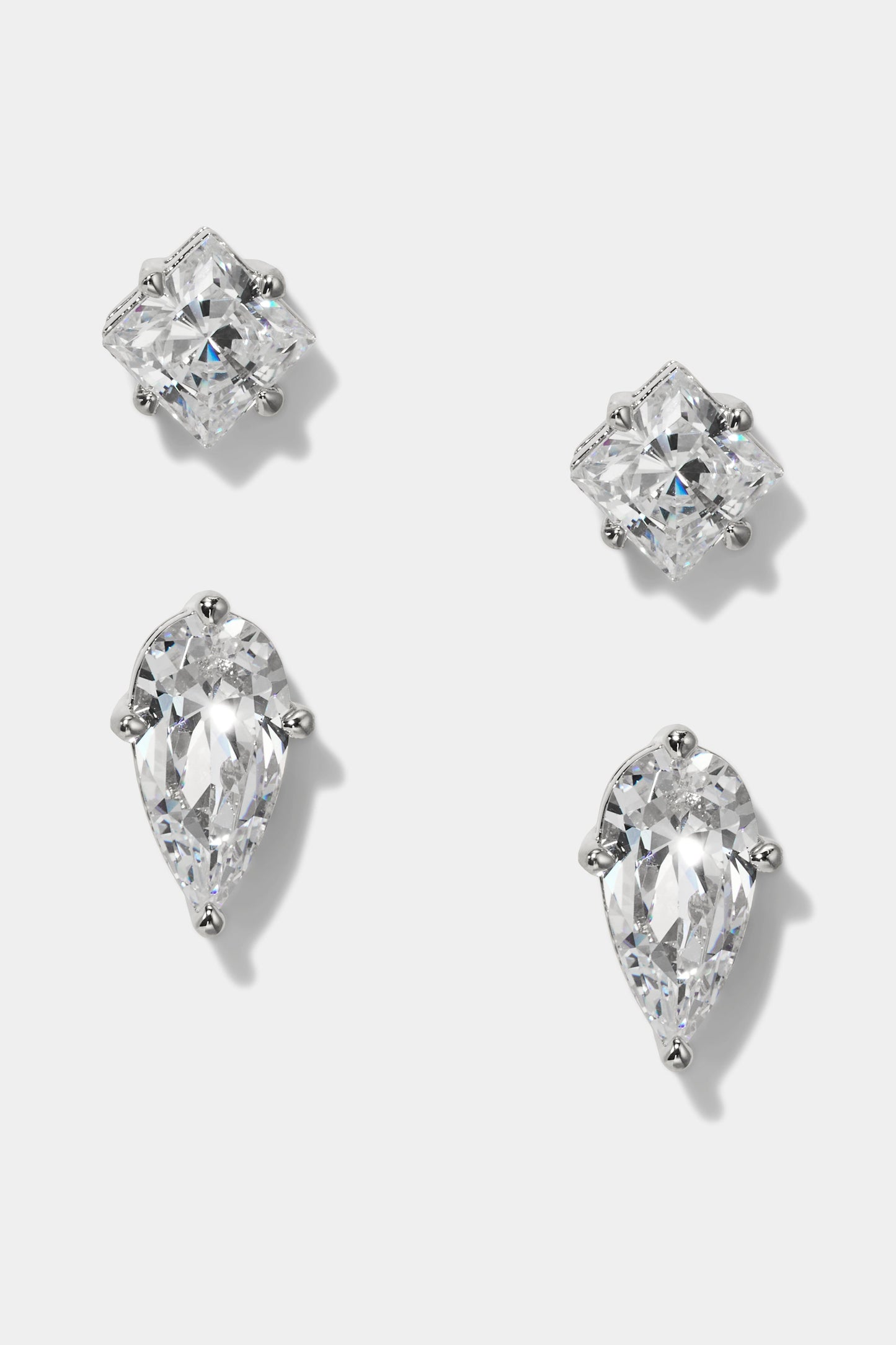 LUCIA DUO STUD SET OF EARRINGS IN RHODIUM PLATING