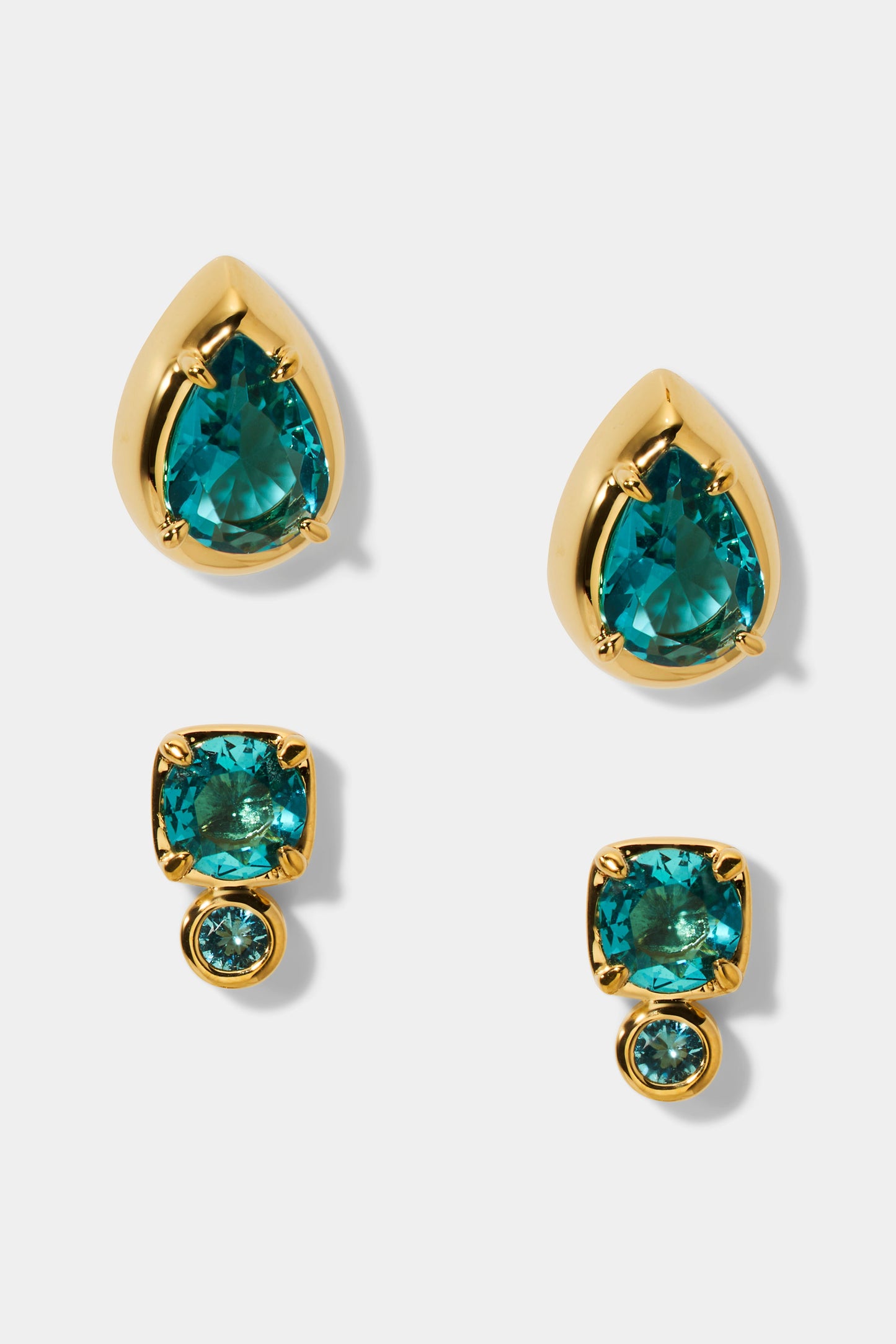 DELANCEY AQUA STUD SET OF EARRINGS IN GOLD PLATING