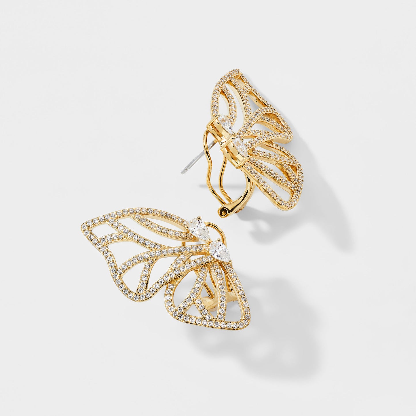 FLUTTER BUTTERFLY CZ CLIP STUD EARRINGS