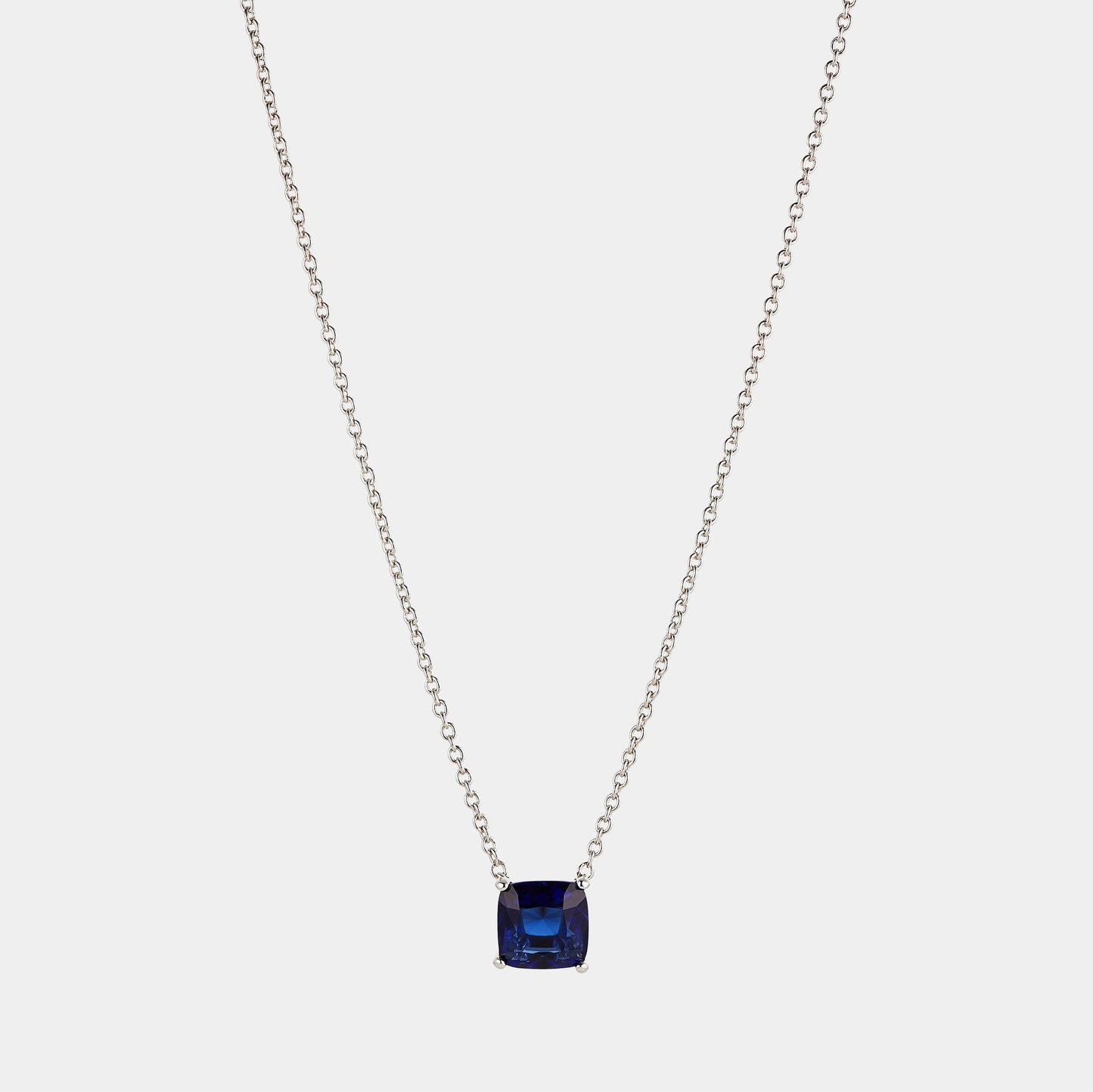 MODERN LOVE LARGE CUSHION CUT FAUX SAPPHIRE NECKLACE