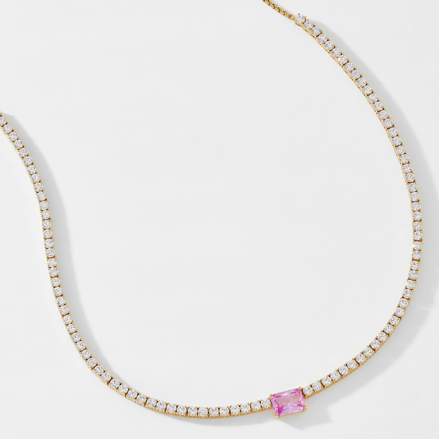 TENNIS ANYONE PINK EMERALD CUT CZ TENNIS NECKLACE