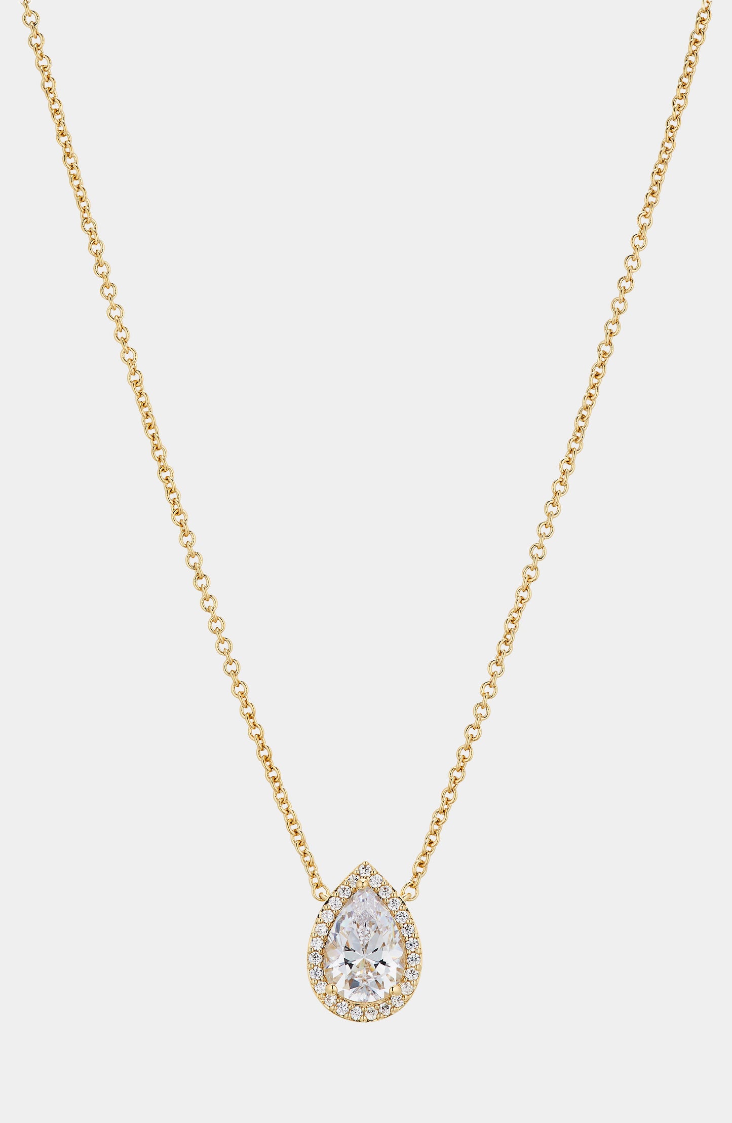 MODERN LOVE PEAR HALO CZ PENDANT NECKLACE