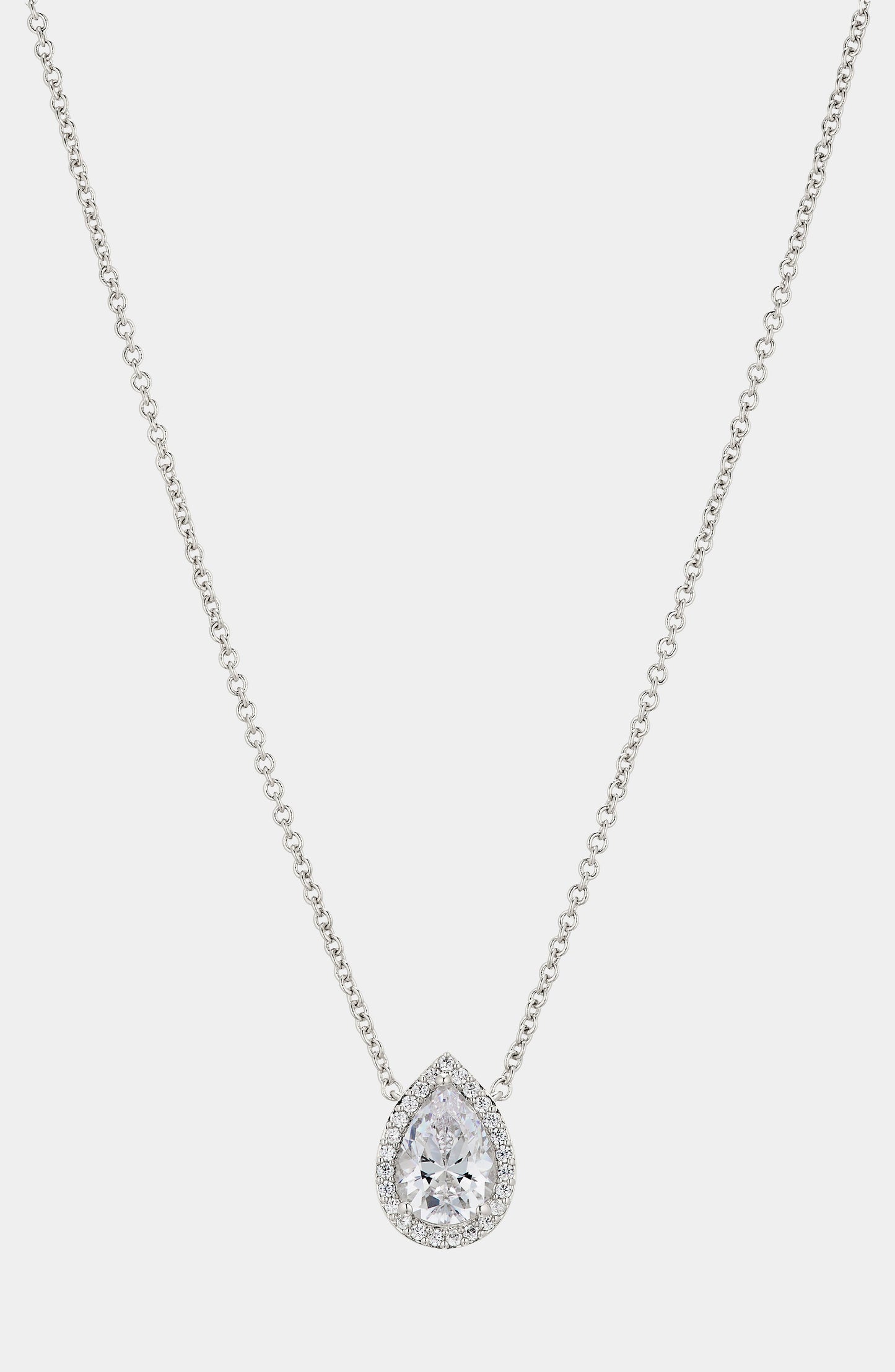 MODERN LOVE PEAR HALO CZ PENDANT NECKLACE