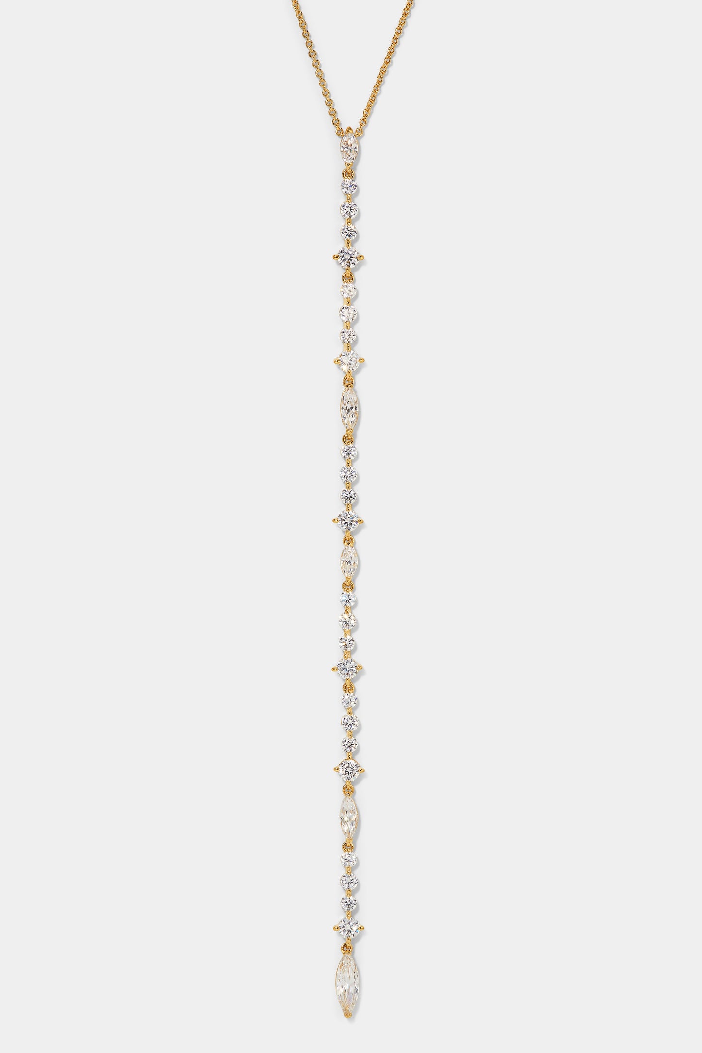 CASSI CZ EXTRA LONG Y NECKLACE IN GOLD PLATING.