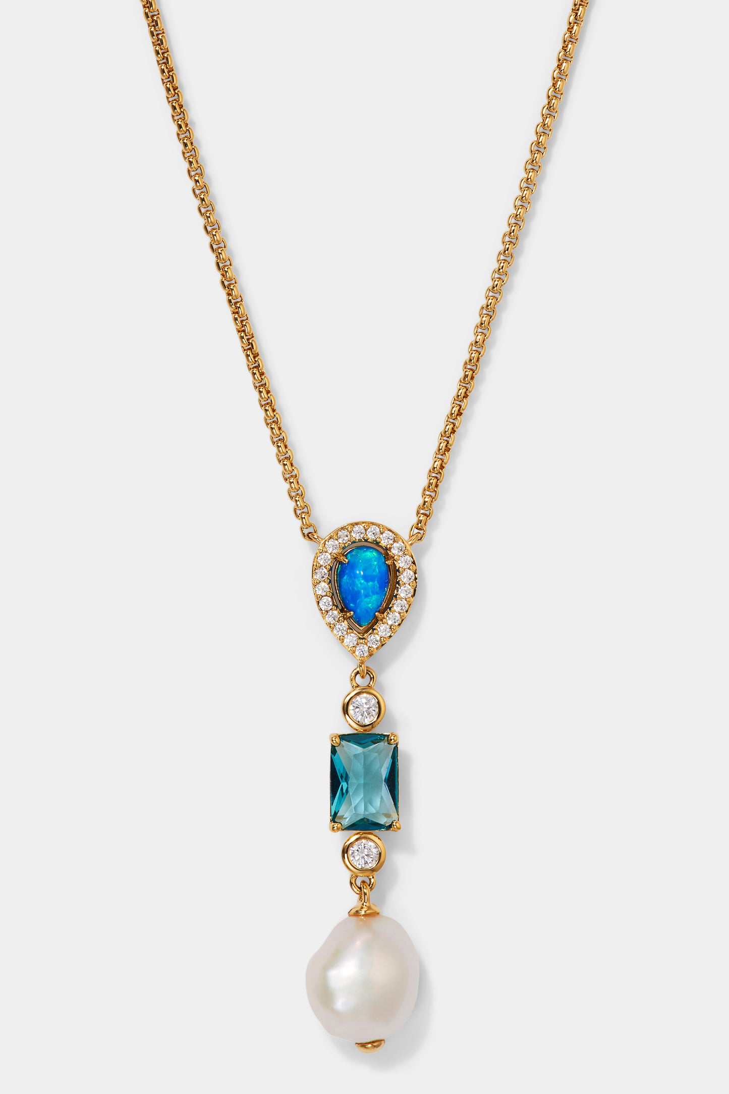 BLUE LAGOON Y NECKLACE IN GOLD PLATING