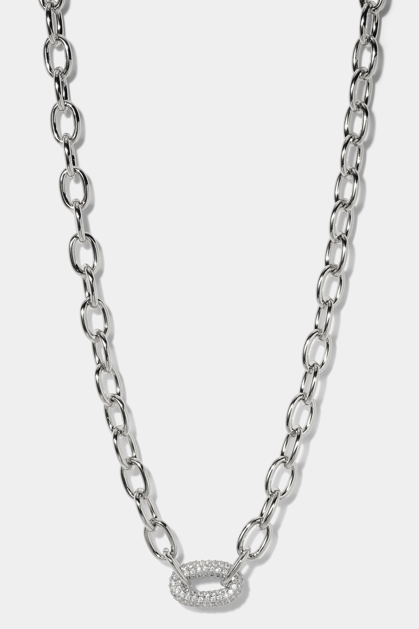 ALMA SINGLE PAVE LINK NECKLACE IN RHODIUM PLATING