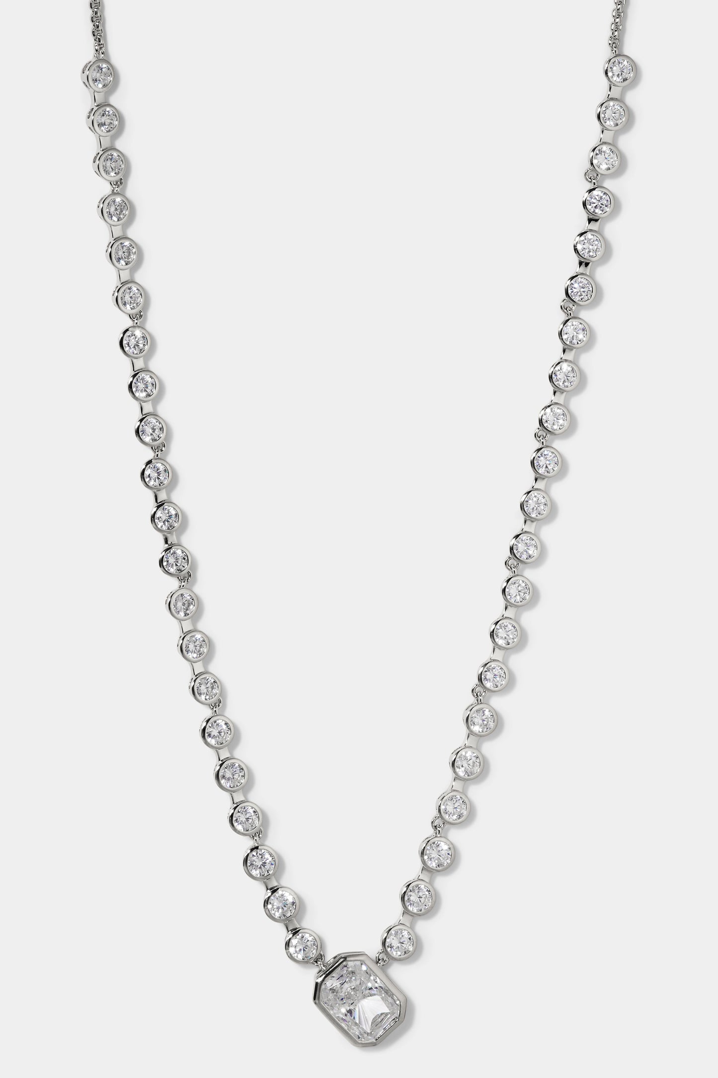 BROOKLYN EMERALD CZ ADJUSTABLE V NECKLACE IN RHODIUM