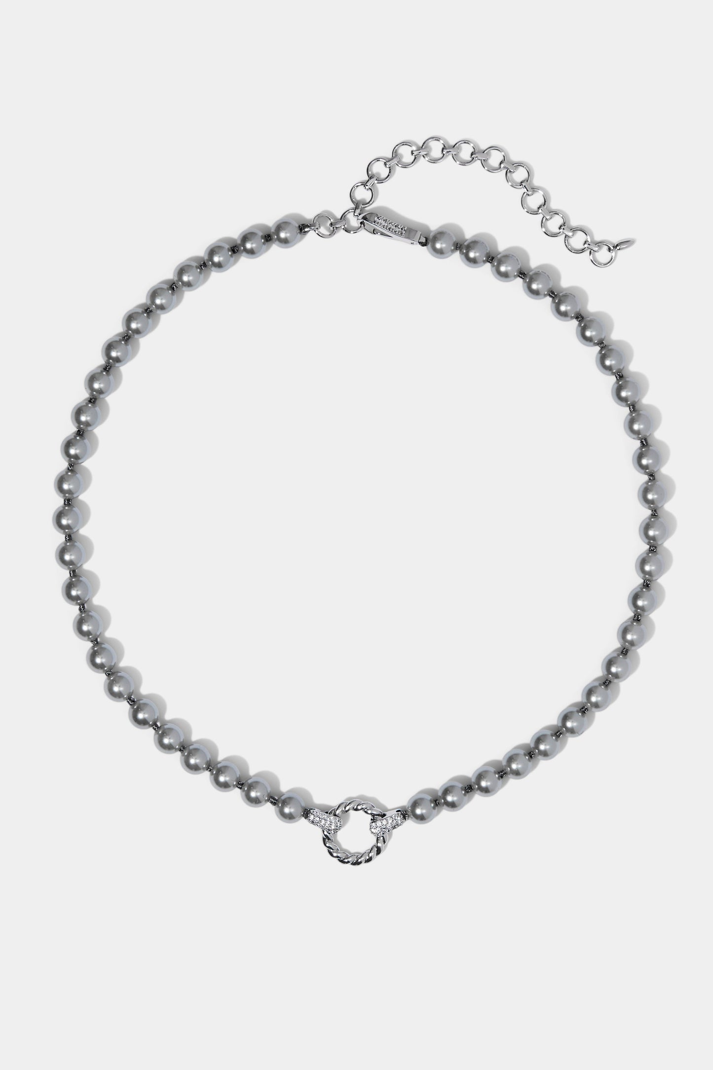 POPPY 6MM GRAY TWIST RING NECKLACE IN RHODIUM PLATING