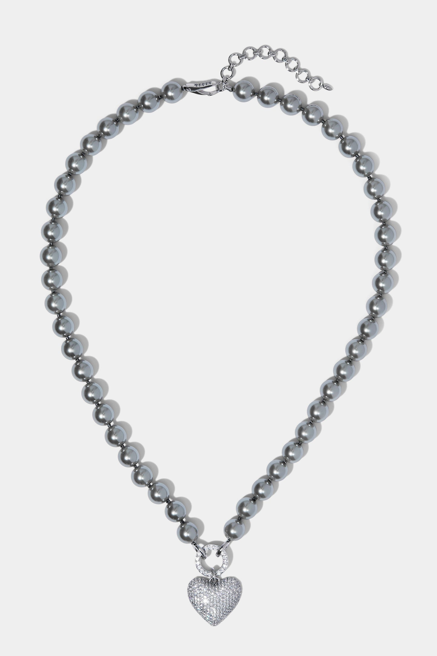 POPPY 8MM GRAY PEARL CZ HEART NECKLACE IN RHODIUM PLATING