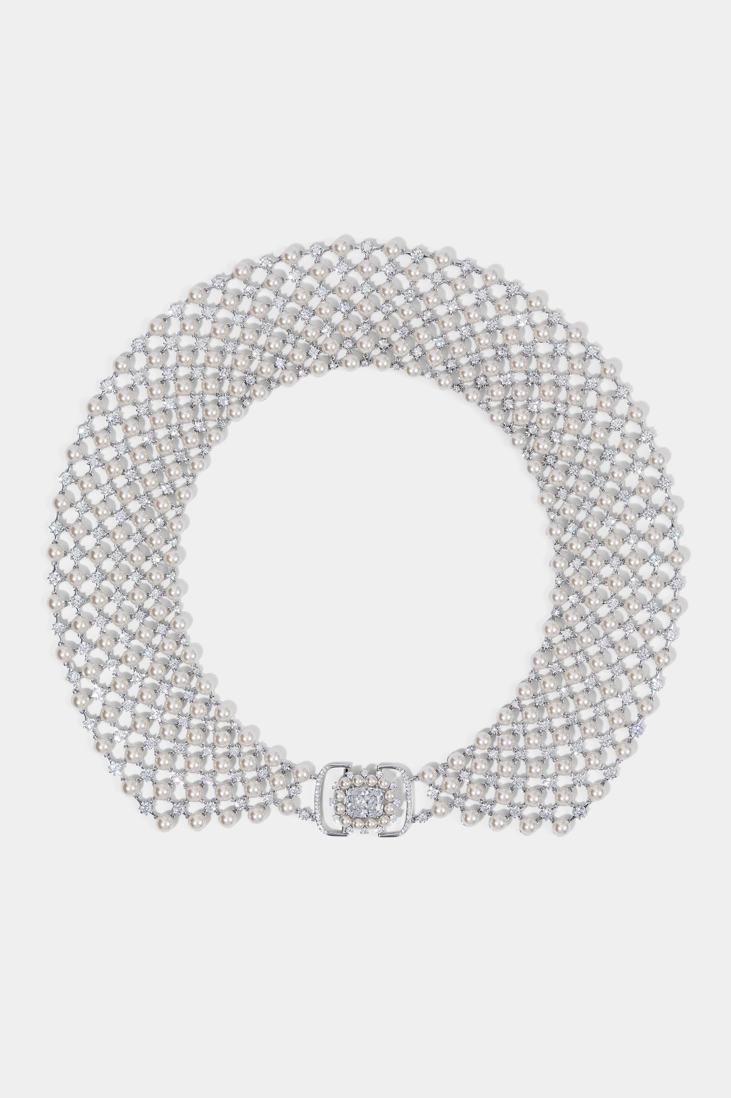 RBG PEARL XL WIDE COLLAR NECKLACE IN RHODIUM PLATING