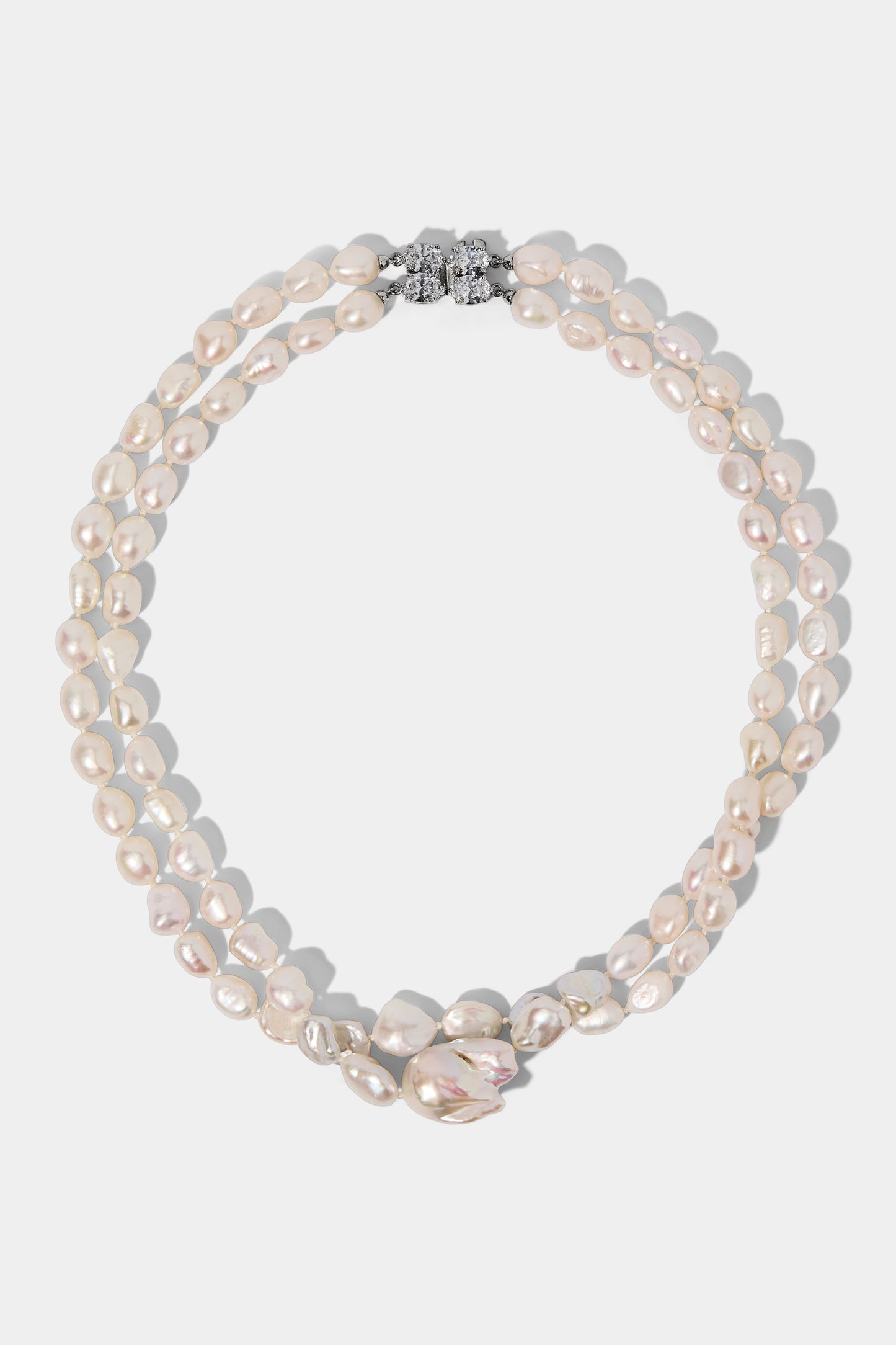 MADRID FRESHWATER PEARL DOUBLE STRAND NECKLACE IN RHODIUM PLATING