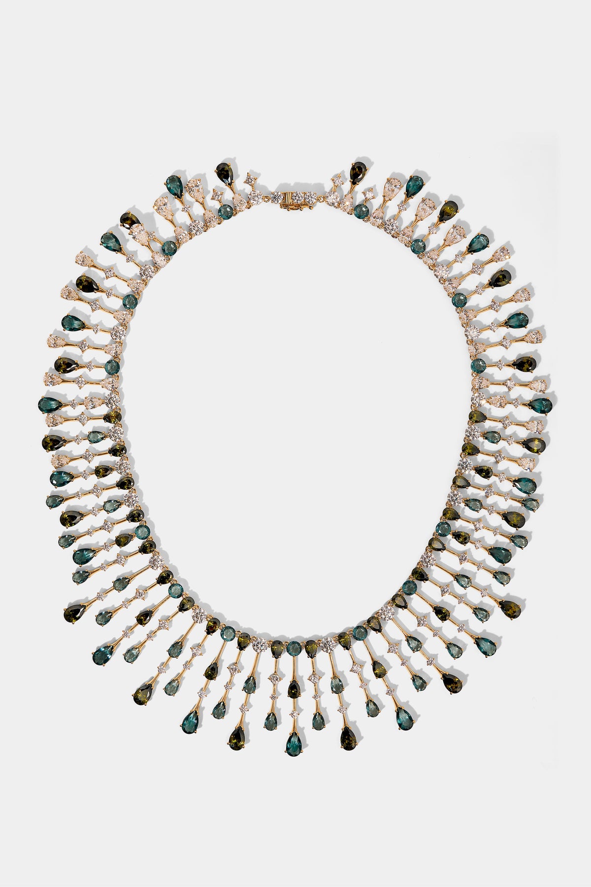 HERA MULTI DRAMA COLLAR NECKLACE WITH MULTI COLORED STONES AND GOLD PLATING