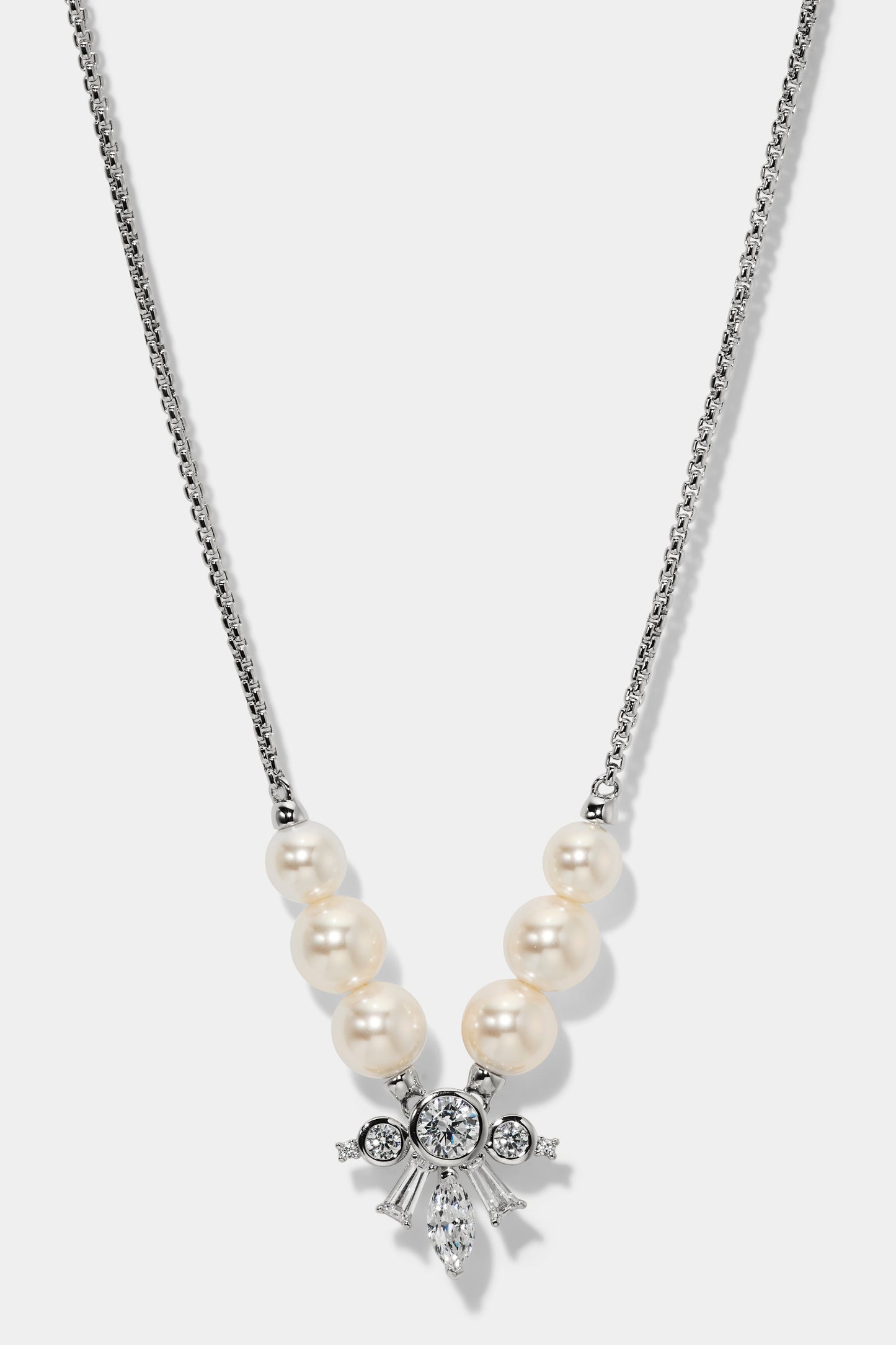 UNDER THE SEA PEARL FRONTAL NECKLACE IN RHODIUM PLATING