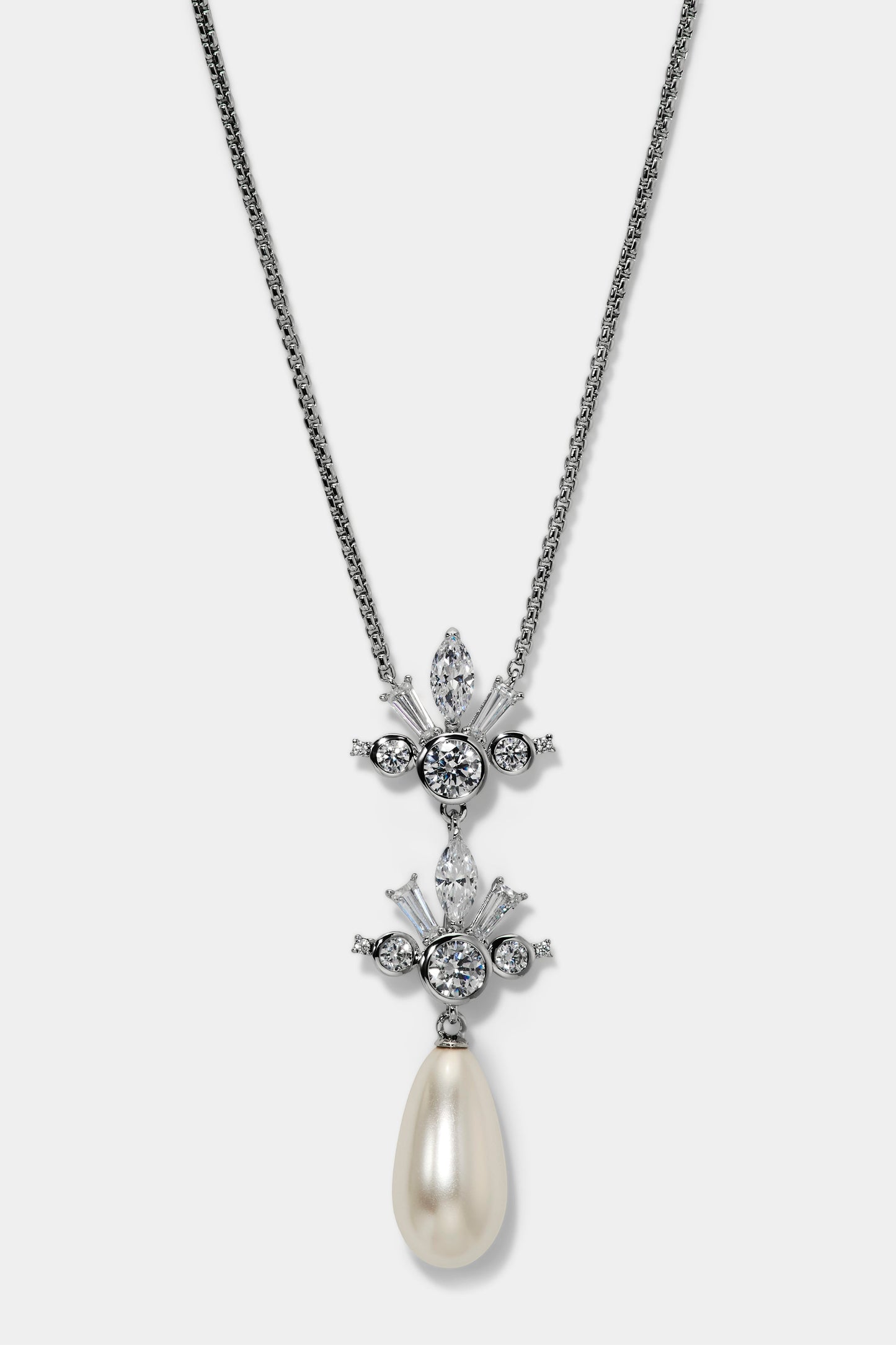 UNDER THE SEA TEARDROP PEARL Y NECKLACE IN RHODIUM PLATING