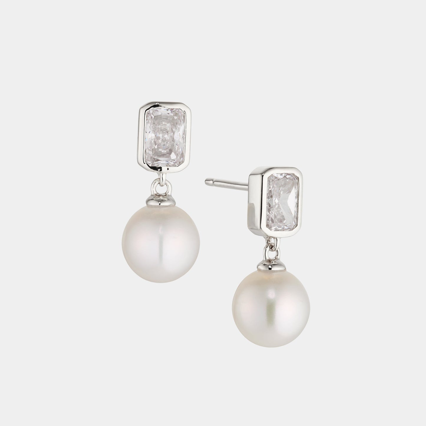 8MM GENUINE FRESHWATER PEARL AND CZ DROP EARRINGS