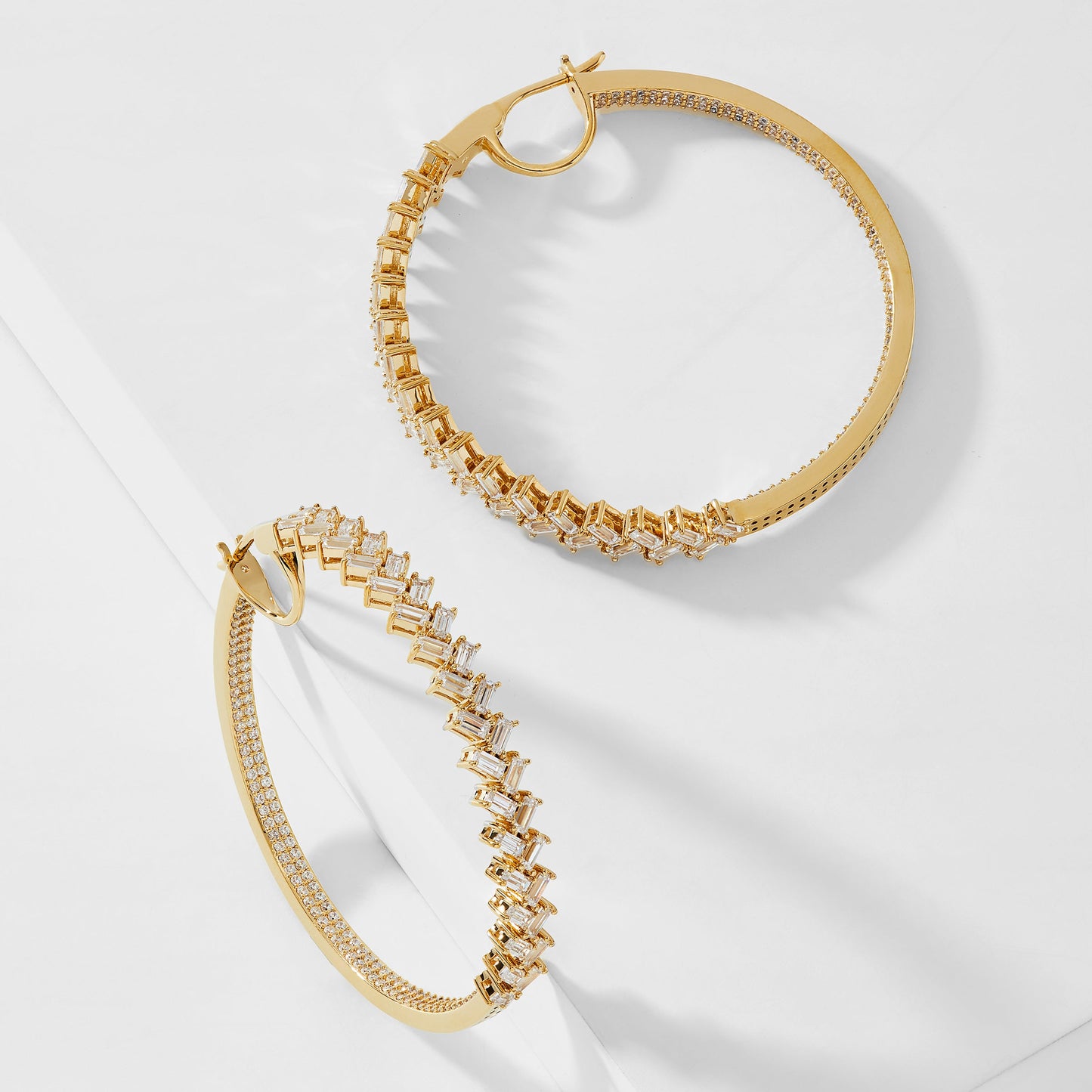 INVITATION ONLY LARGE BAGUETTE CZ HOOP EARRINGS