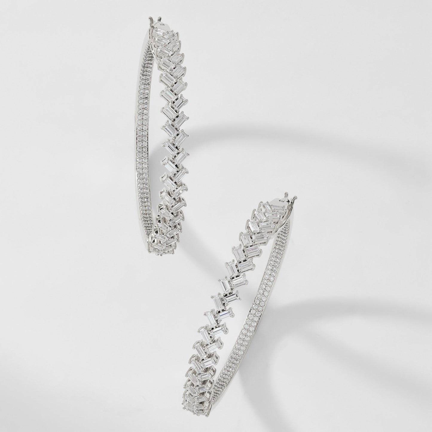INVITATION ONLY LARGE BAGUETTE CZ HOOP EARRINGS