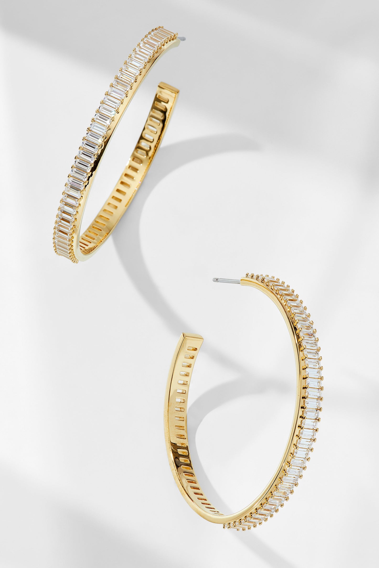 DISCO BAGUETTE CZ LARGE HOOP EARRINGS