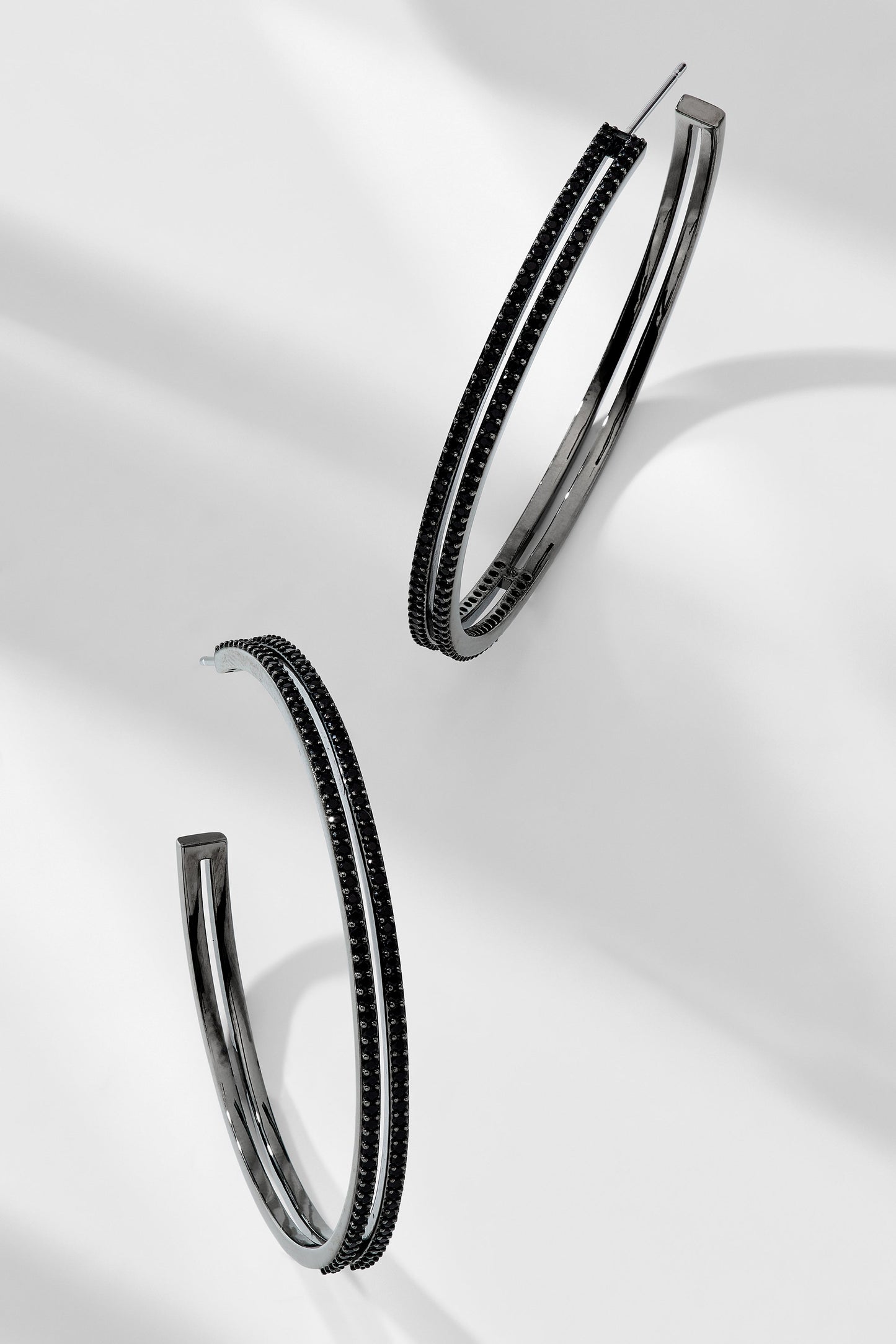 DISCO BLACK PAVE CZ OPEN LARGE HOOP EARRINGS