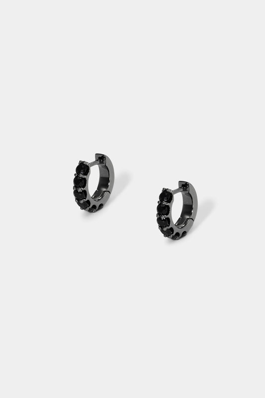 PERFECT TENNIS BLACK CZ 2.5 MM X 12 MM HUGGIE EARRINGS