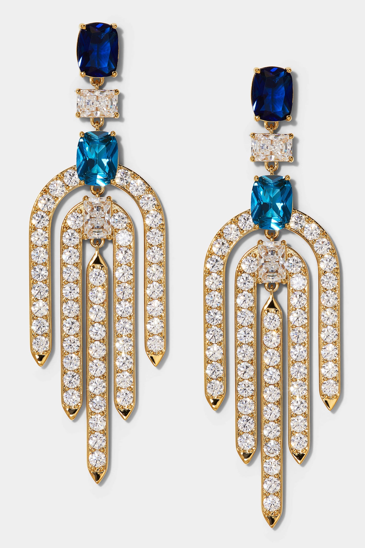 NORTHERN LIGHTS LARGE ORBITAL BLUE CZ CHANDELIER EARRINGS