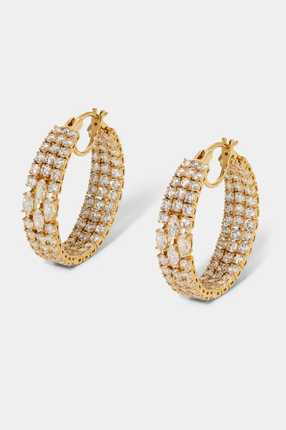 RARE JEWELS MULTI ROW CZ HOOP EARRINGS