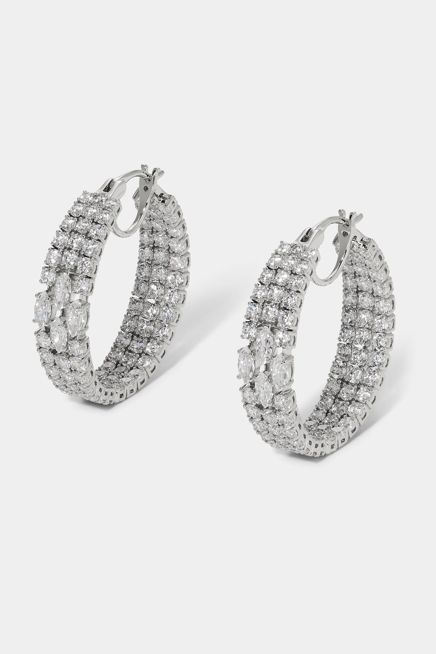 RARE JEWELS MULTI ROW CZ HOOP EARRINGS