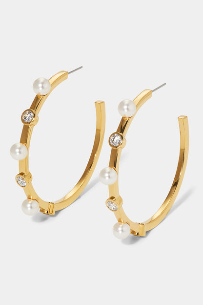 FARRAH PEARL AND CZ LARGE HOOP EARRINGS