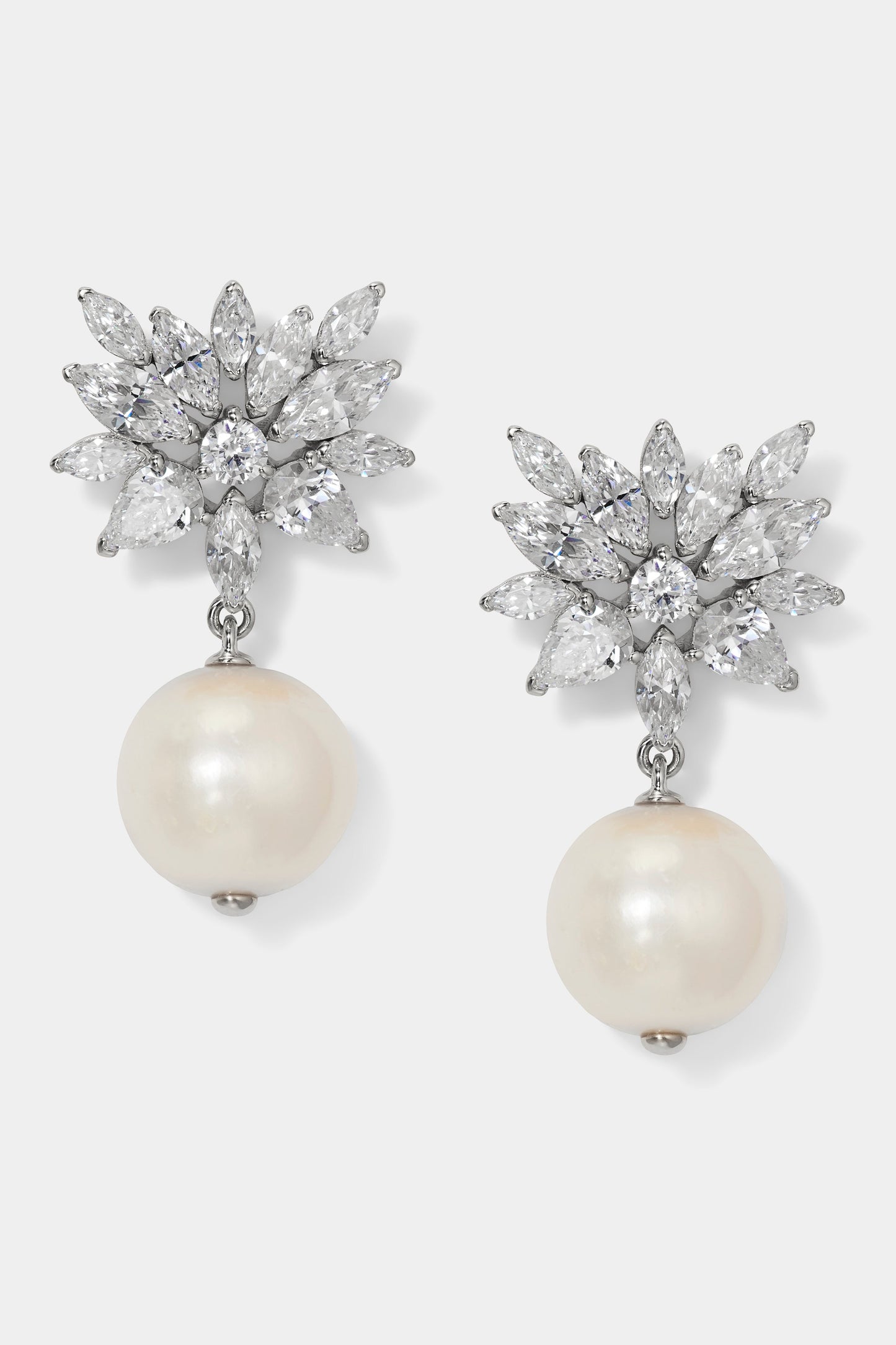SAVANNAH PEARL CZ DROP EARRINGS IN RHODIUM PLATING