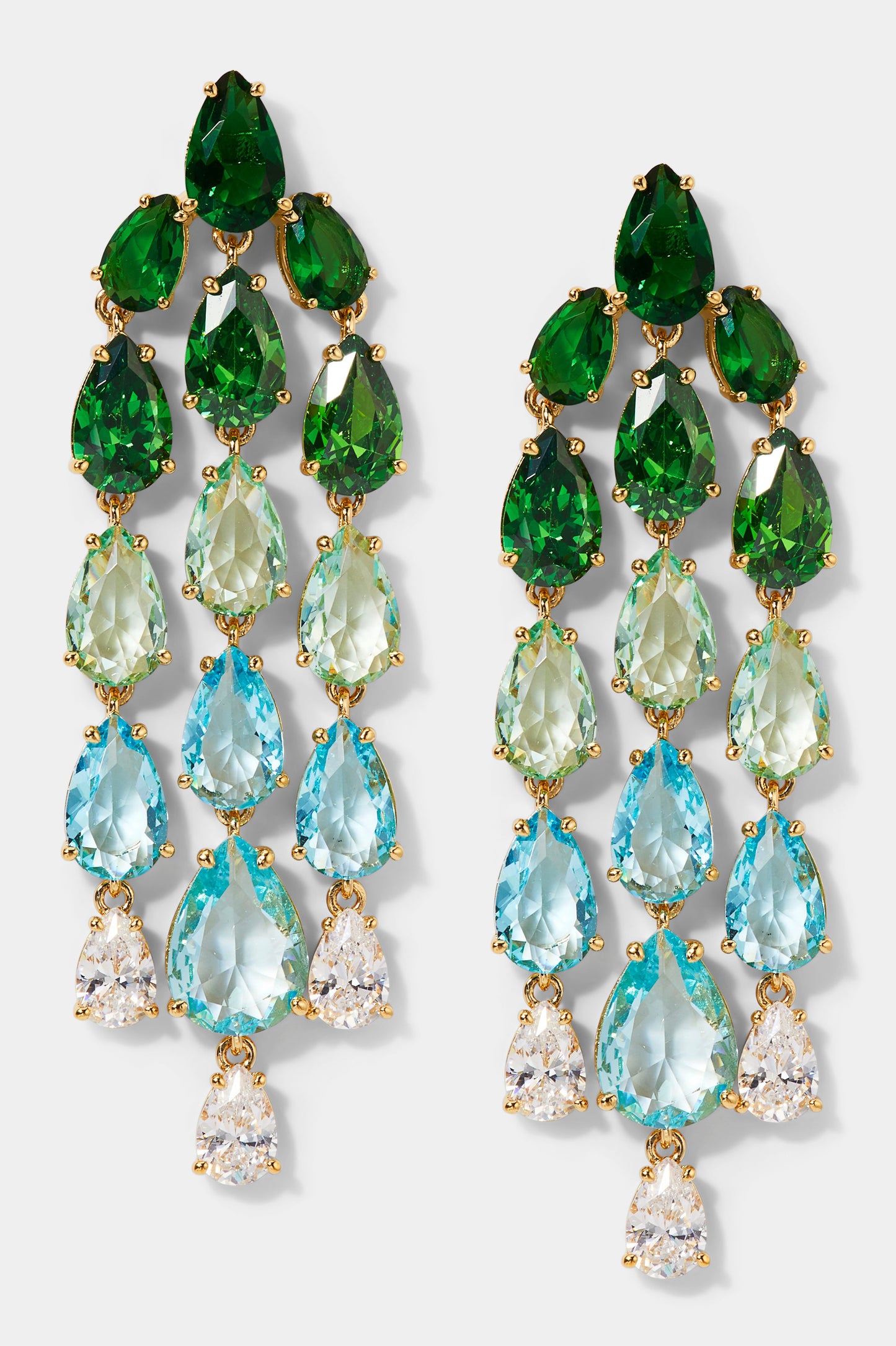 PALM SPRINGS GREEN BLUE CHANDELIER EARRINGS IN GOLD PLATING