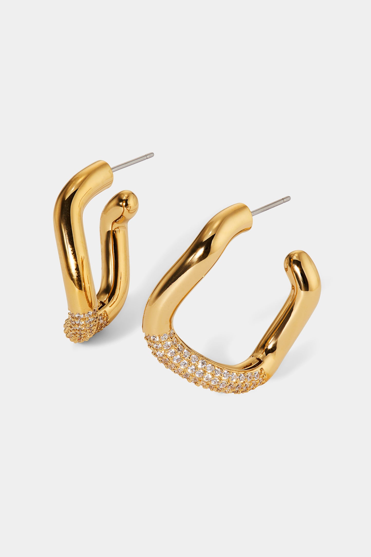ALMA PAVE ORGANIC C HOOP EARRINGS IN GOLD PLATING