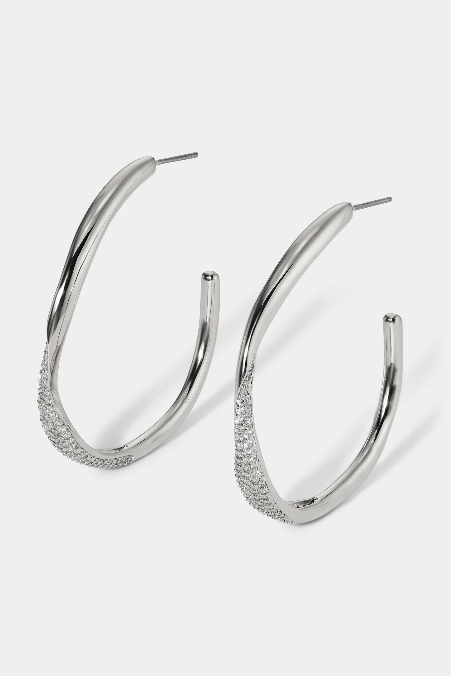 ALMA LARGE RIBBON C HOOP EARRINGS IN RHODIUM PLATING