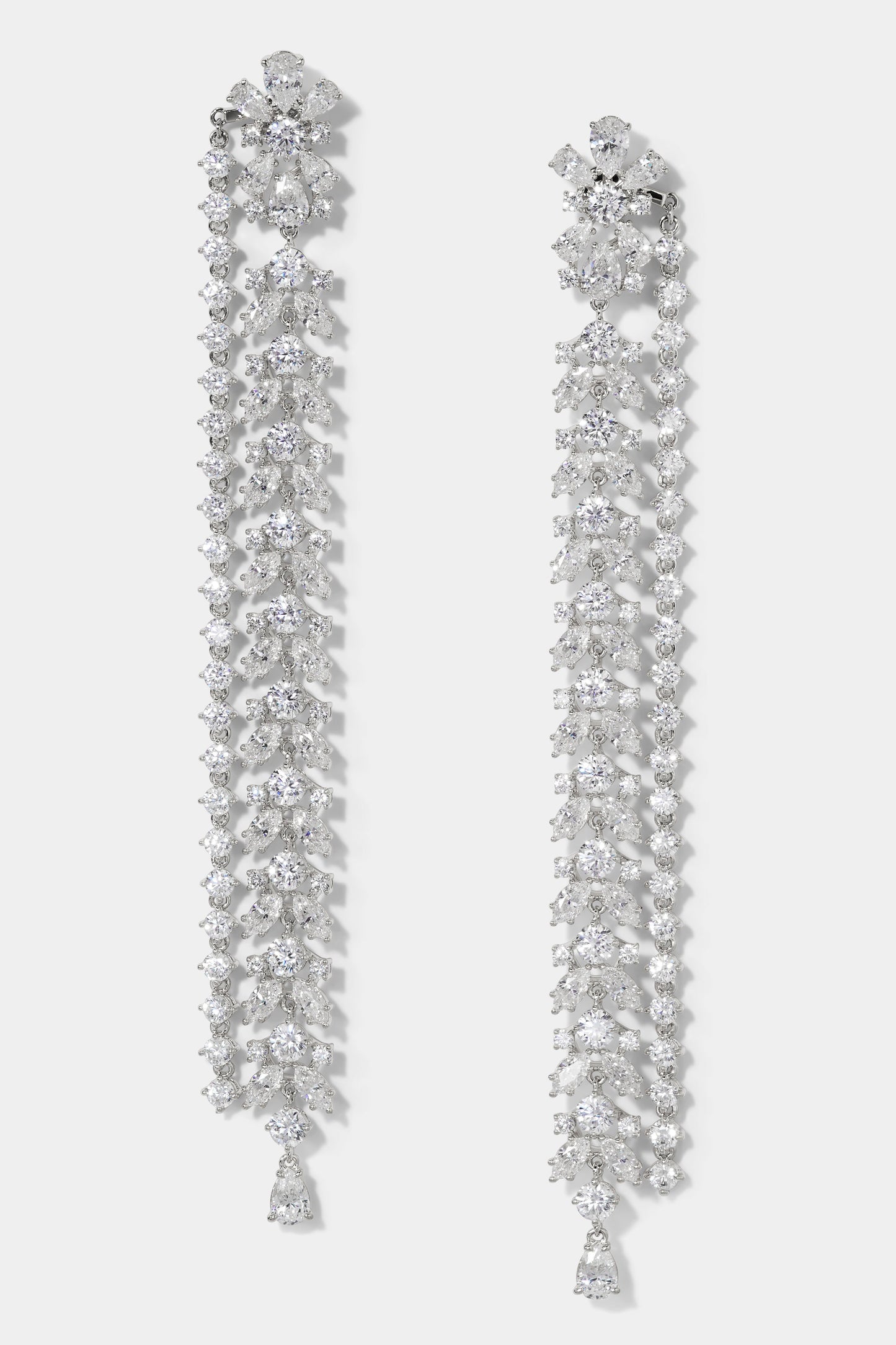 STARLET EXTRA LONG LINEAR EARRINGS IN RHODIUM