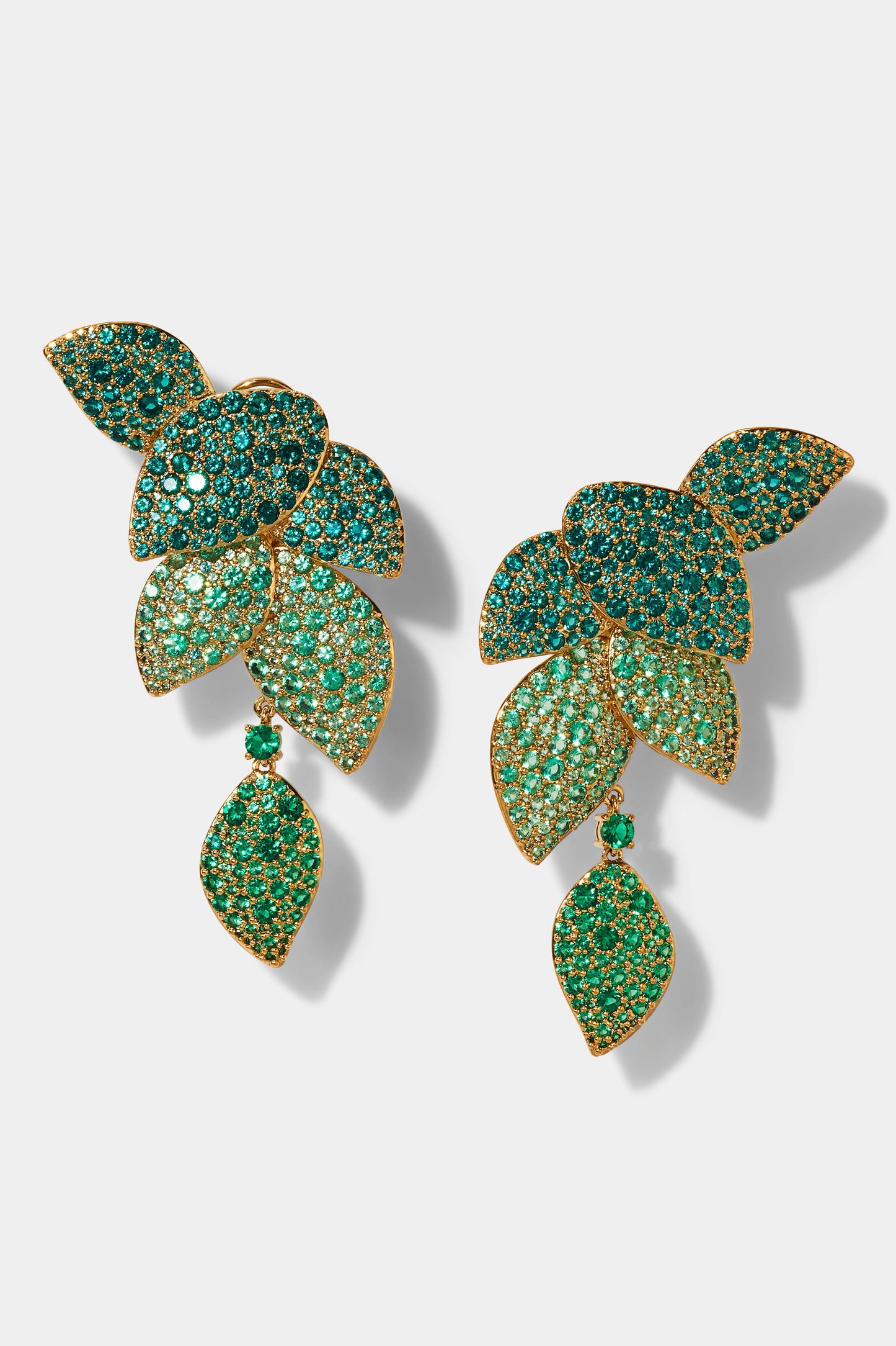 STARLET GREEN LEAF LINEAR EARRINGS IN GOLD PLATING