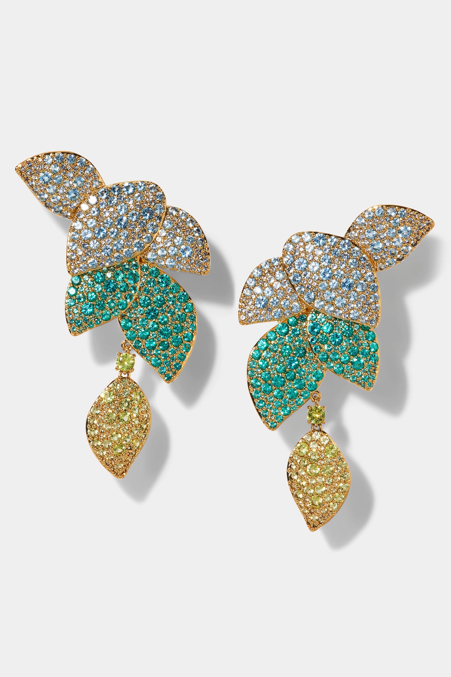 STARLET MULTI COLOR LEAF LINEAR EARRINGS IN GOLD PLATING