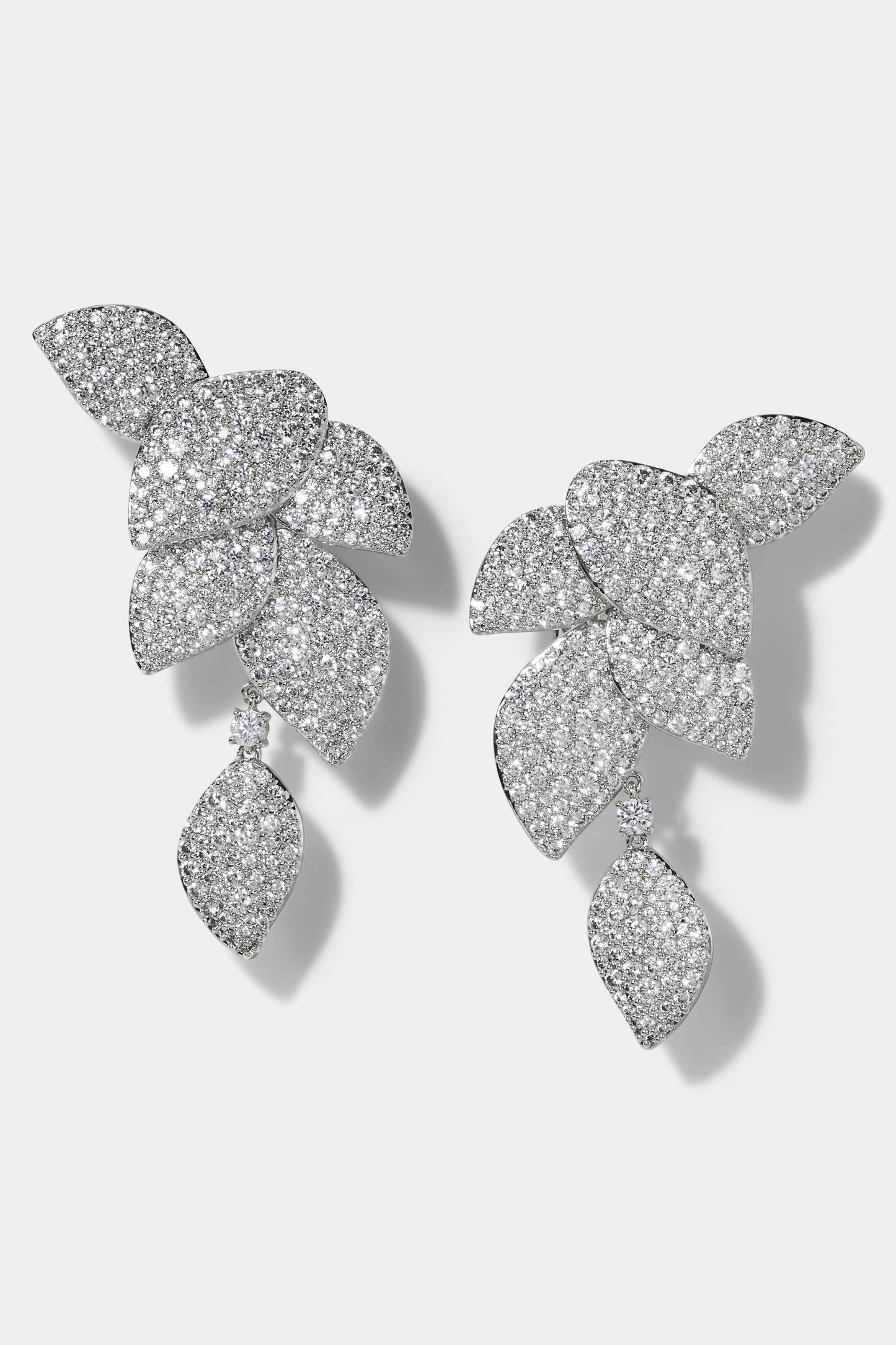 STARLET LEAF LINEAR EARRINGS IN RHODIUM