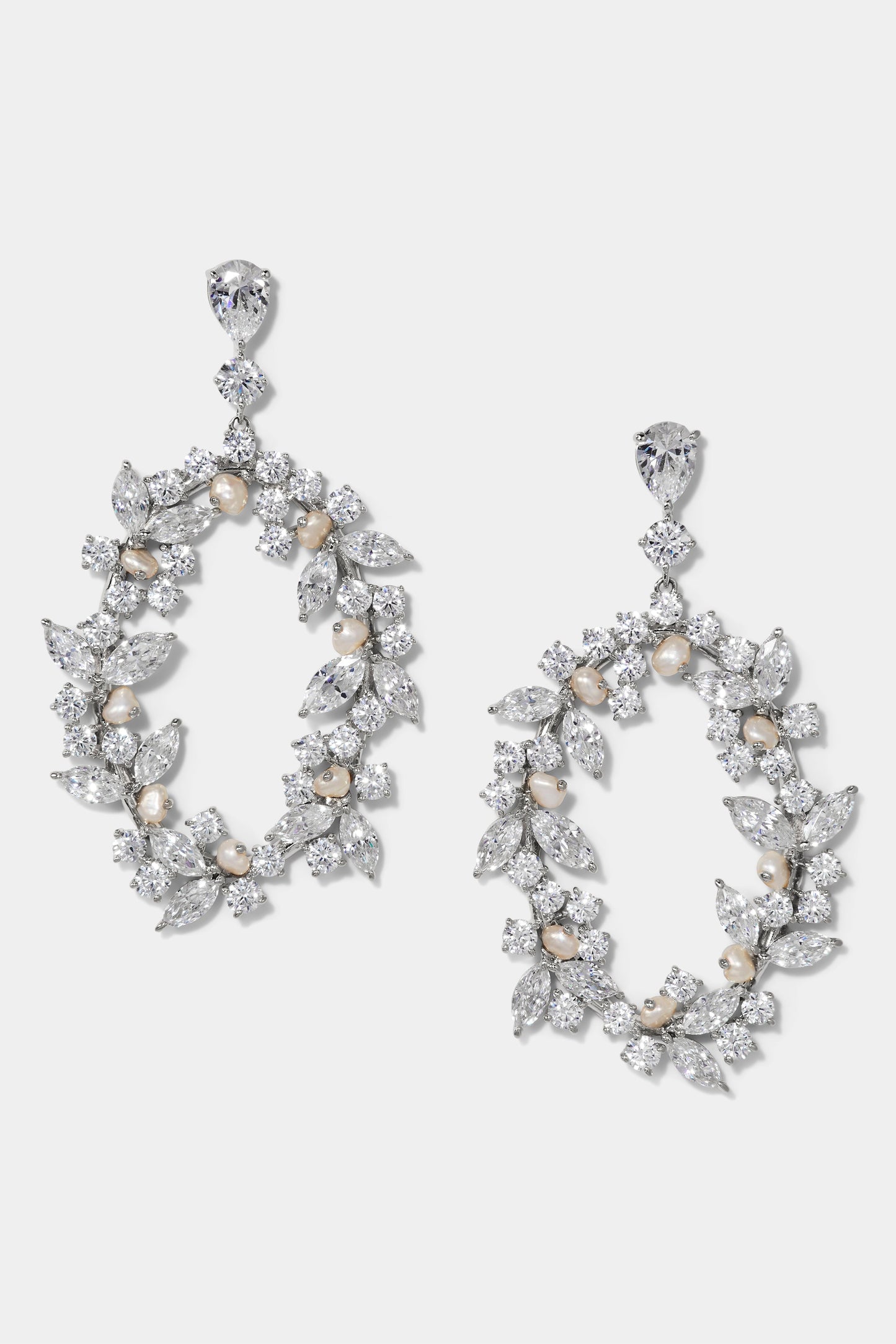 RAVISH LAUREL DROP EARRINGS IN RHODIUIM PLATING