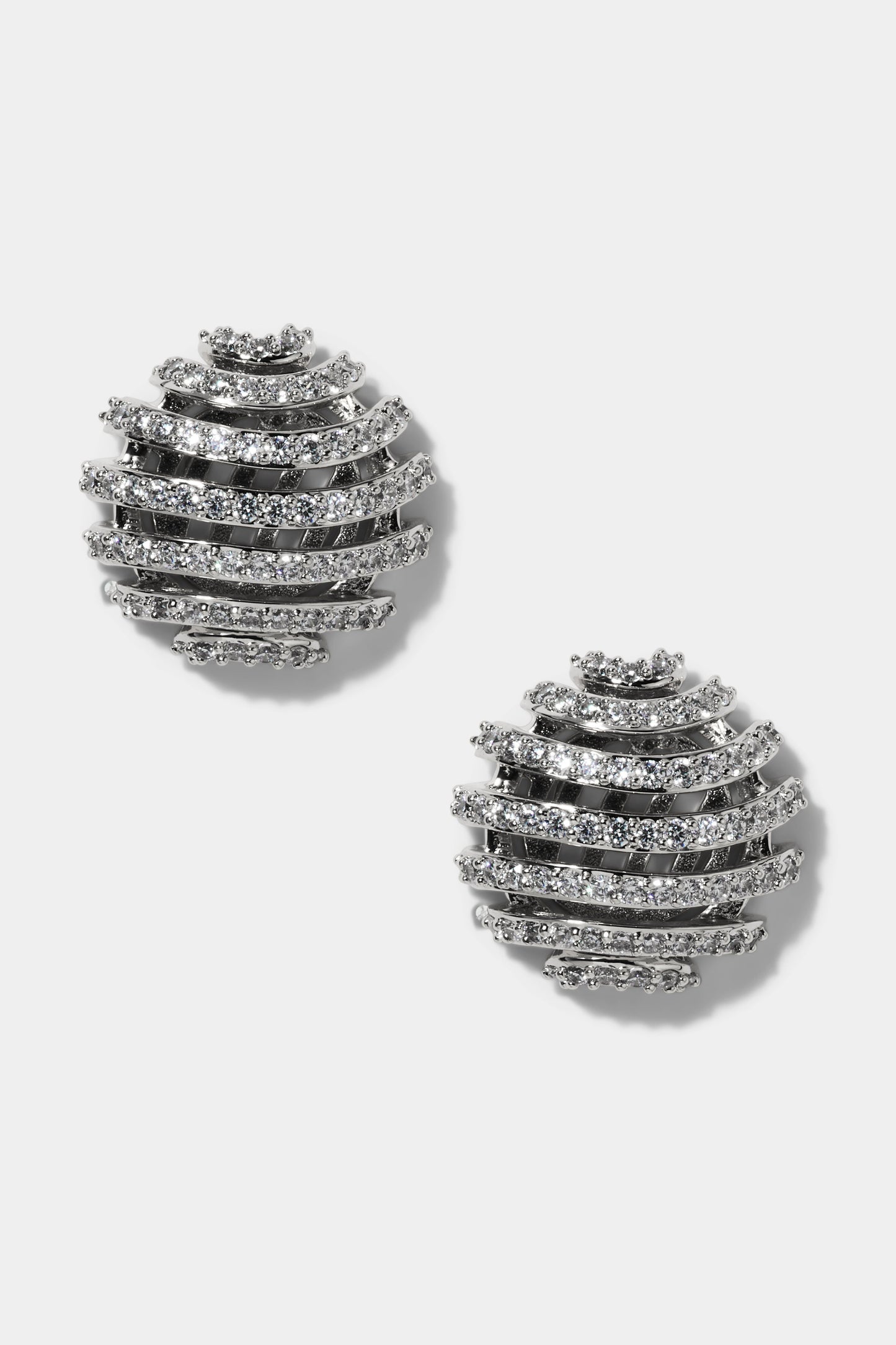 PISA OPEN PAVE STUD EARRINGS IN RHODIUM PLATING
