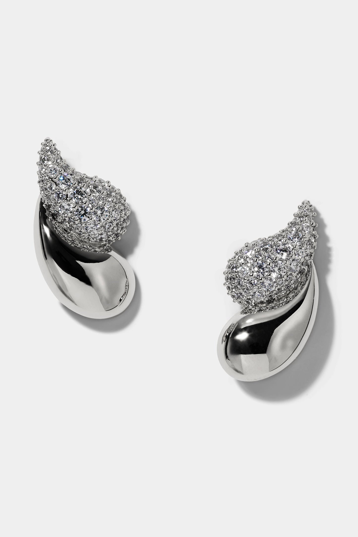 PISA DOUBLE TEARDROP EARRINGS IN RHODIUM PLATING